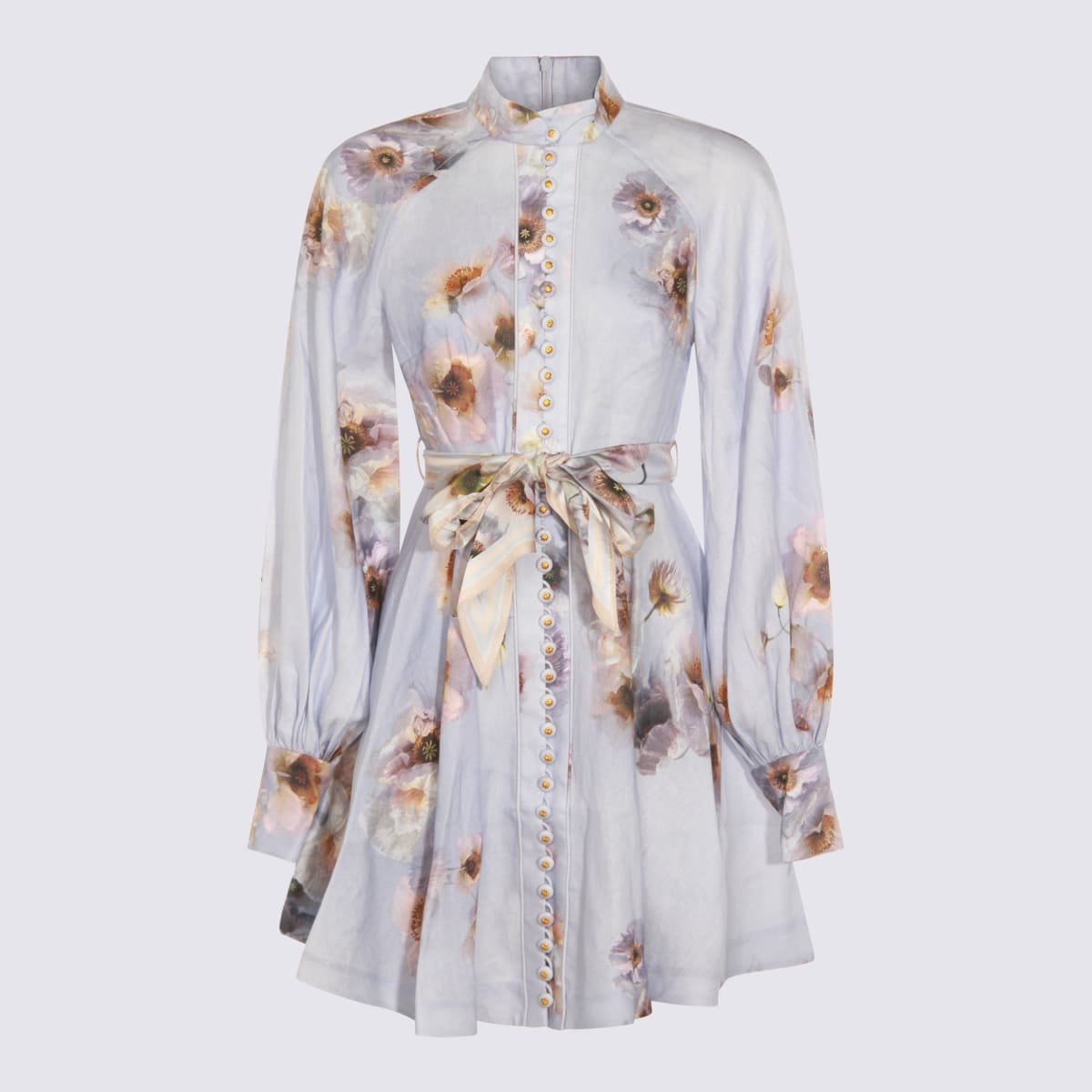 Zimmermann Womens Lilac Poppy Printed Silk-belt Buttoned Linen Mini Dress In Multi