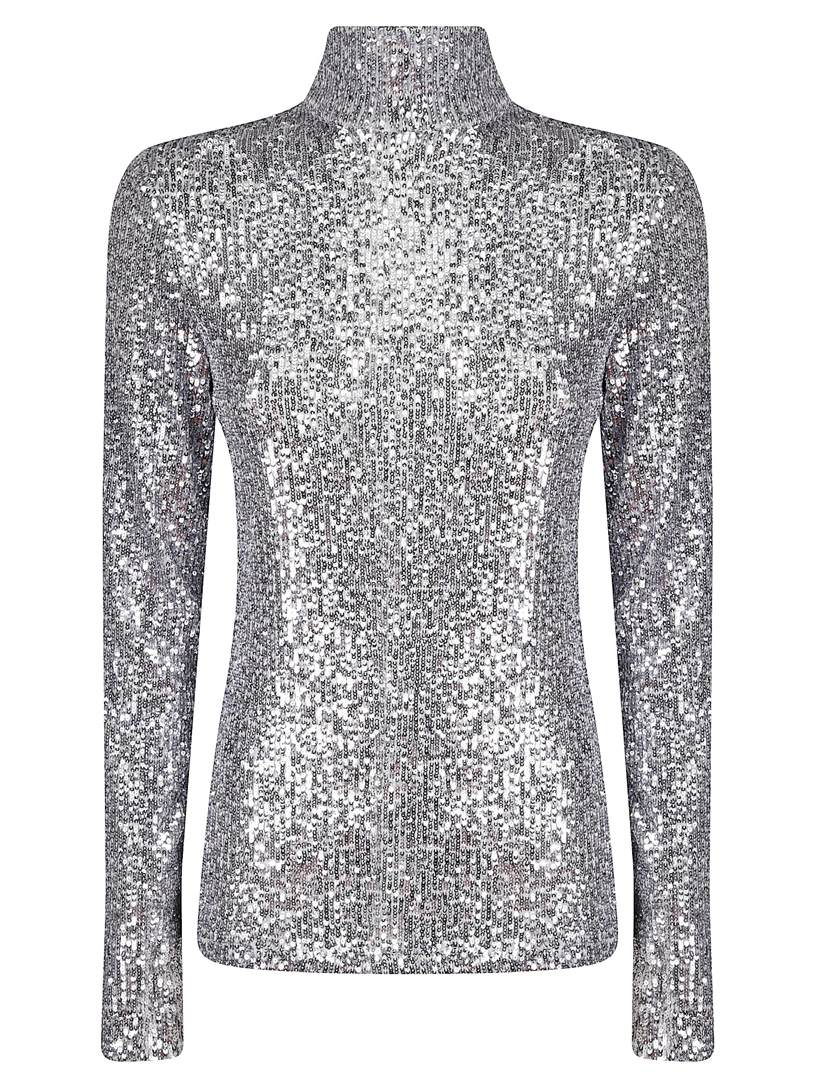Rabanne Sequined Tulle Turtleneck Top In Gray