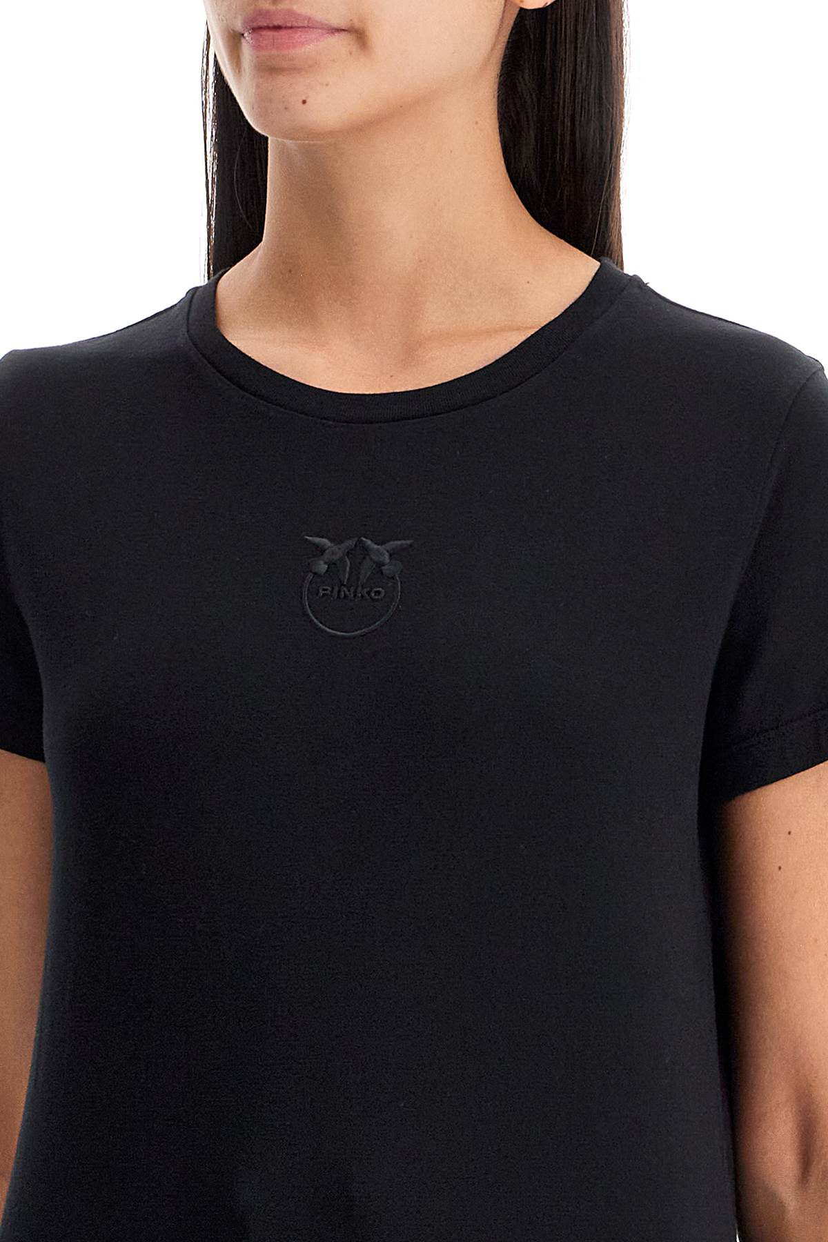 Pinko Logo Embroidered Short-sleeved T-shirt In Nero Limousine (black)