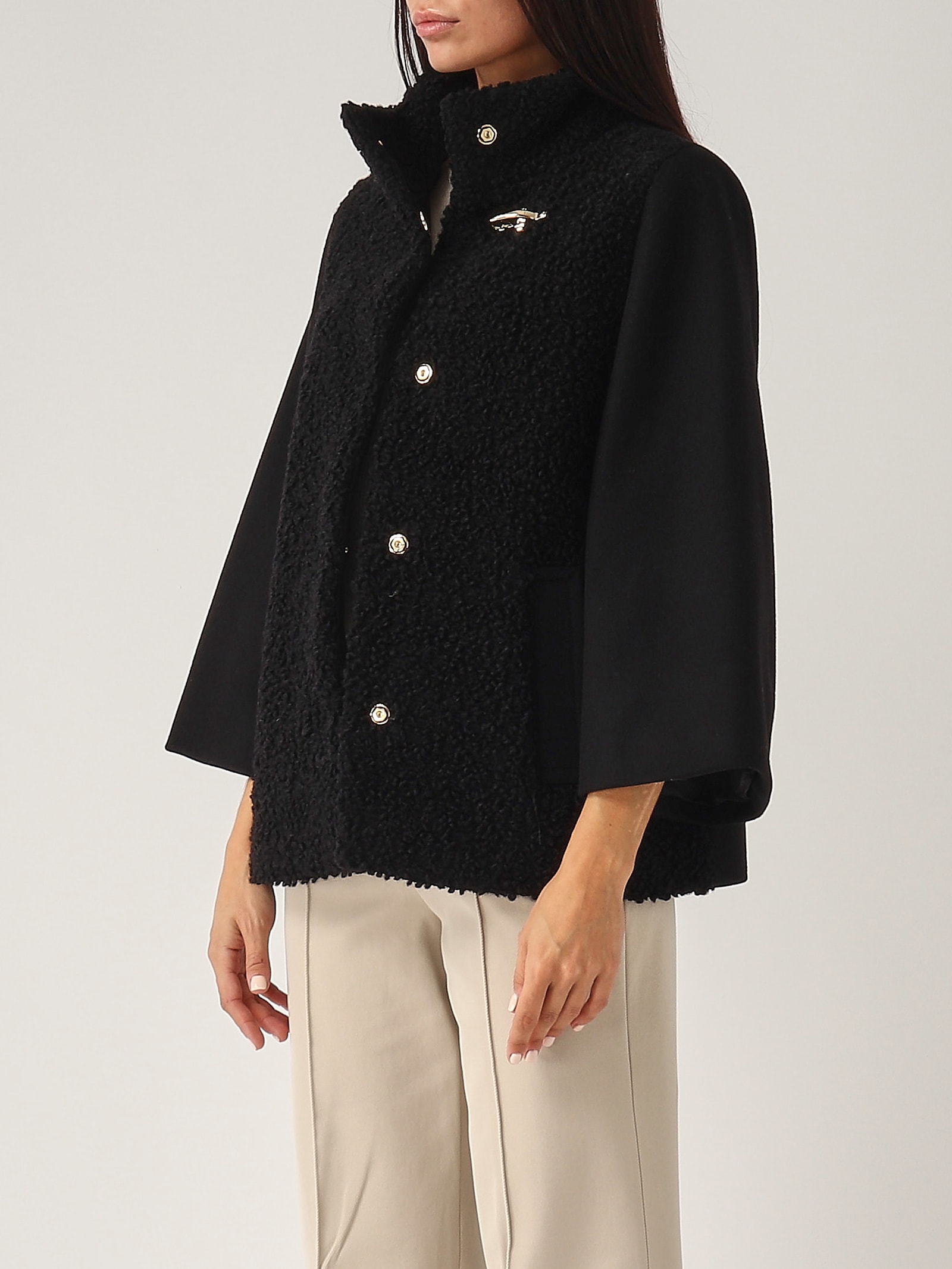 Shop Fay Mix Materials Capewith Hook In Nero