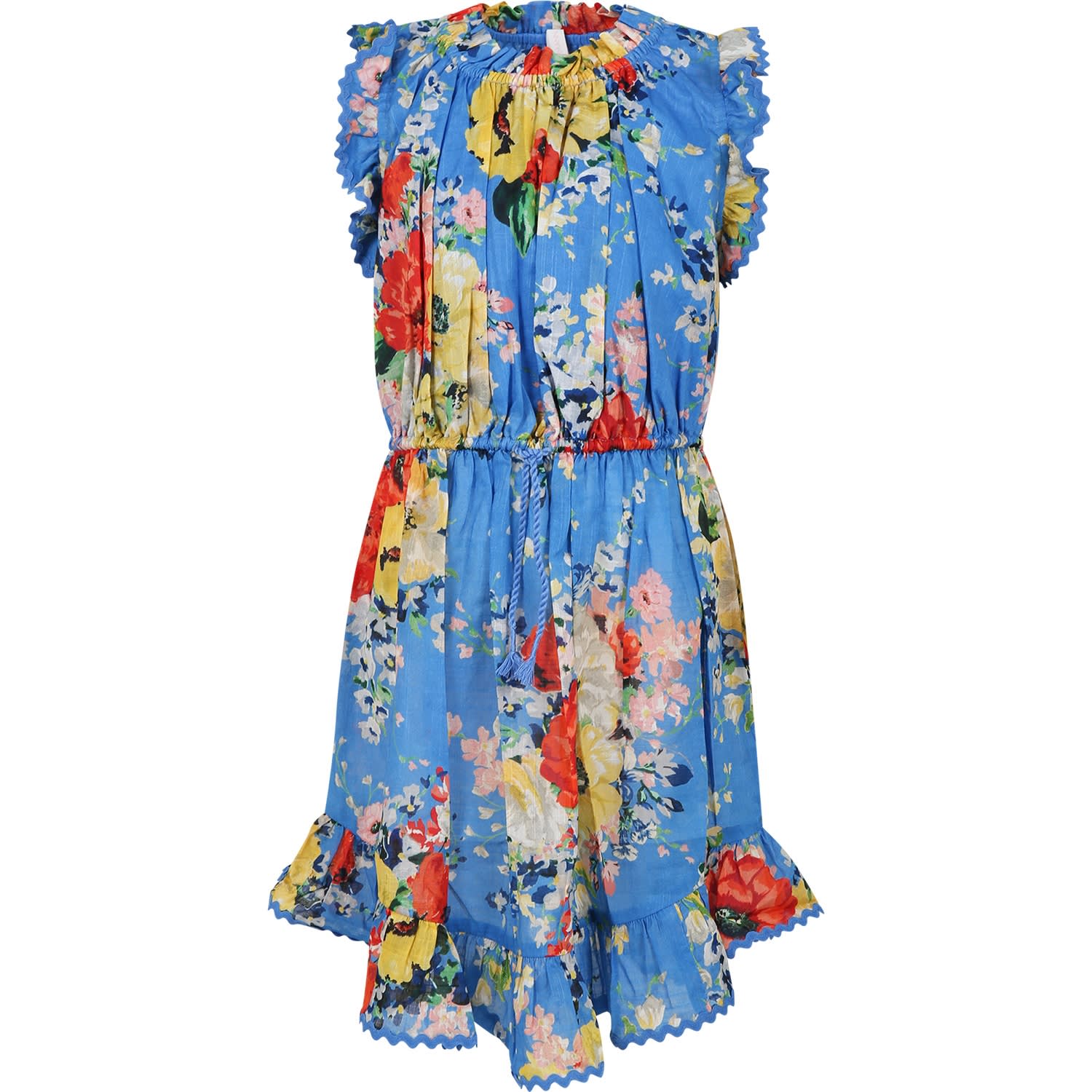 Zimmermann Kids' Light Blue Dress For Girl With Floral Print
