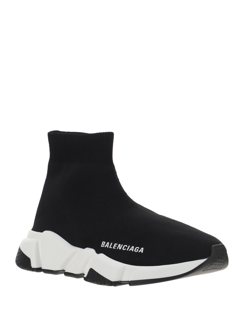 Balenciaga Speed Lt Logo-print Stretch-knit High-top Sneakers In Black/white/black
