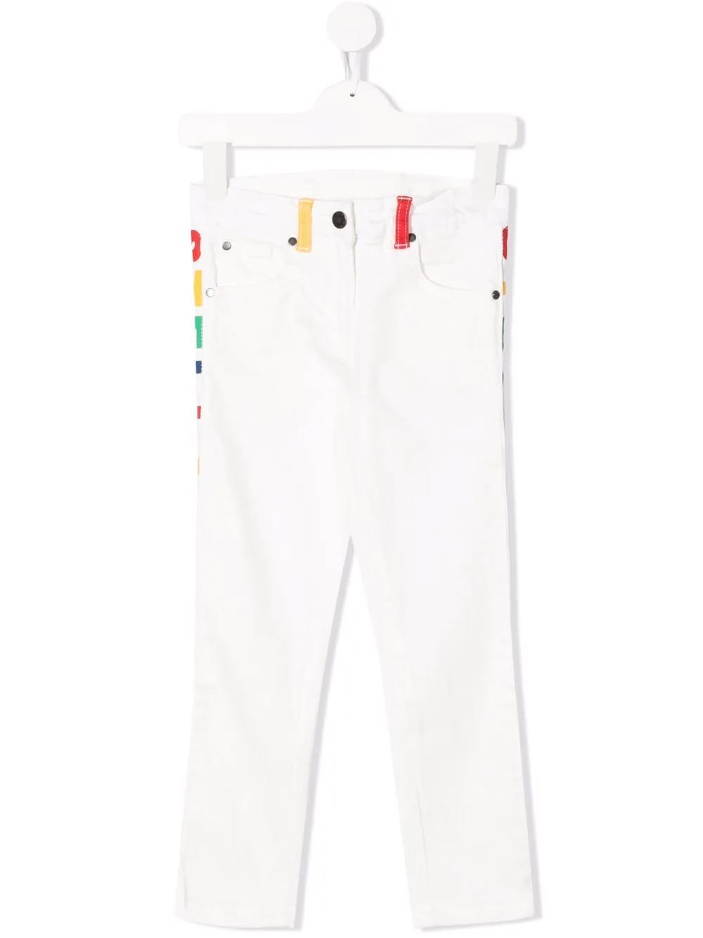 Stella McCartney Kids Kids Jeans In White Denim With Multicolor Ribbon Logo