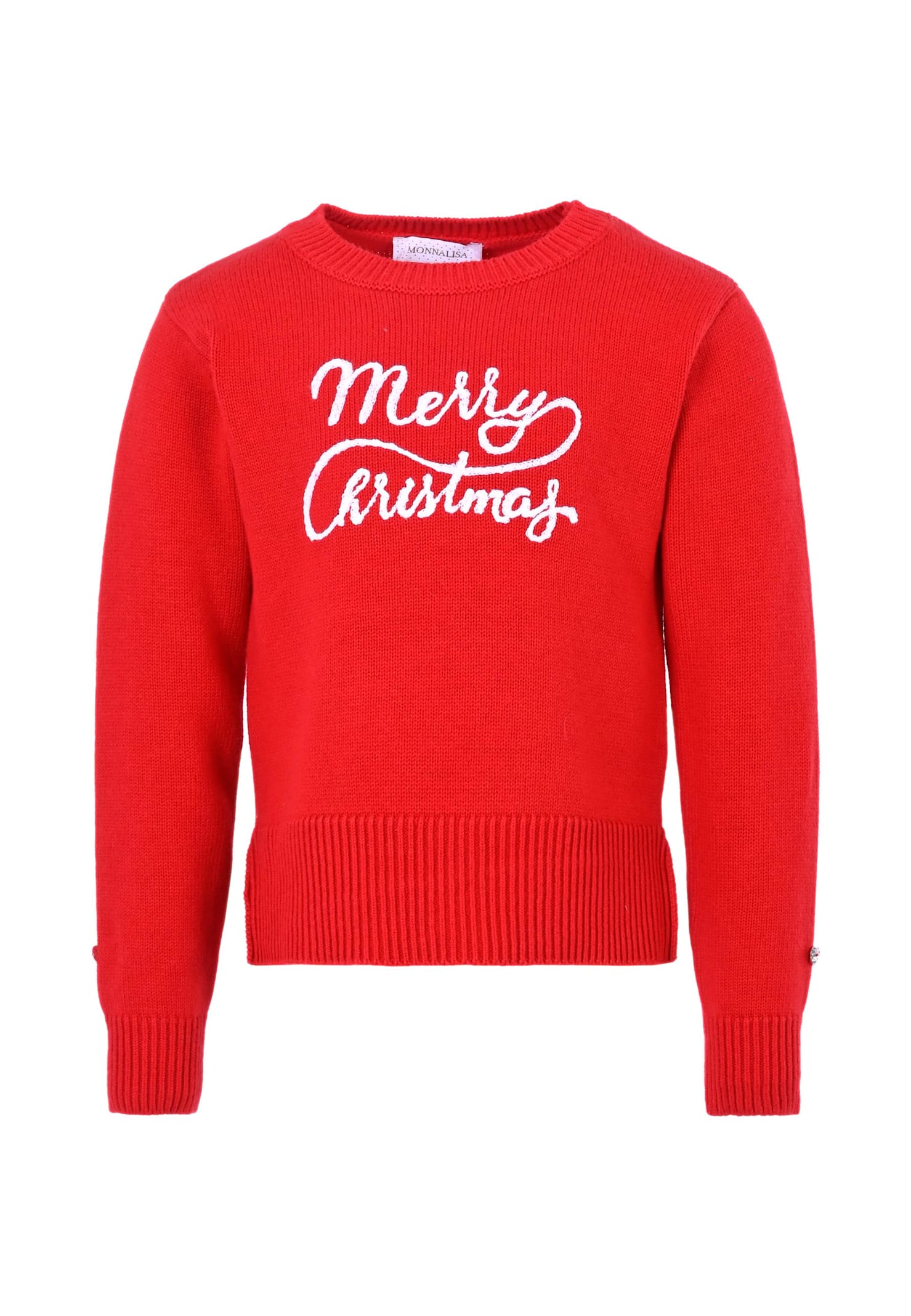 Monnalisa Red Sweater For Kids With Writing In Red