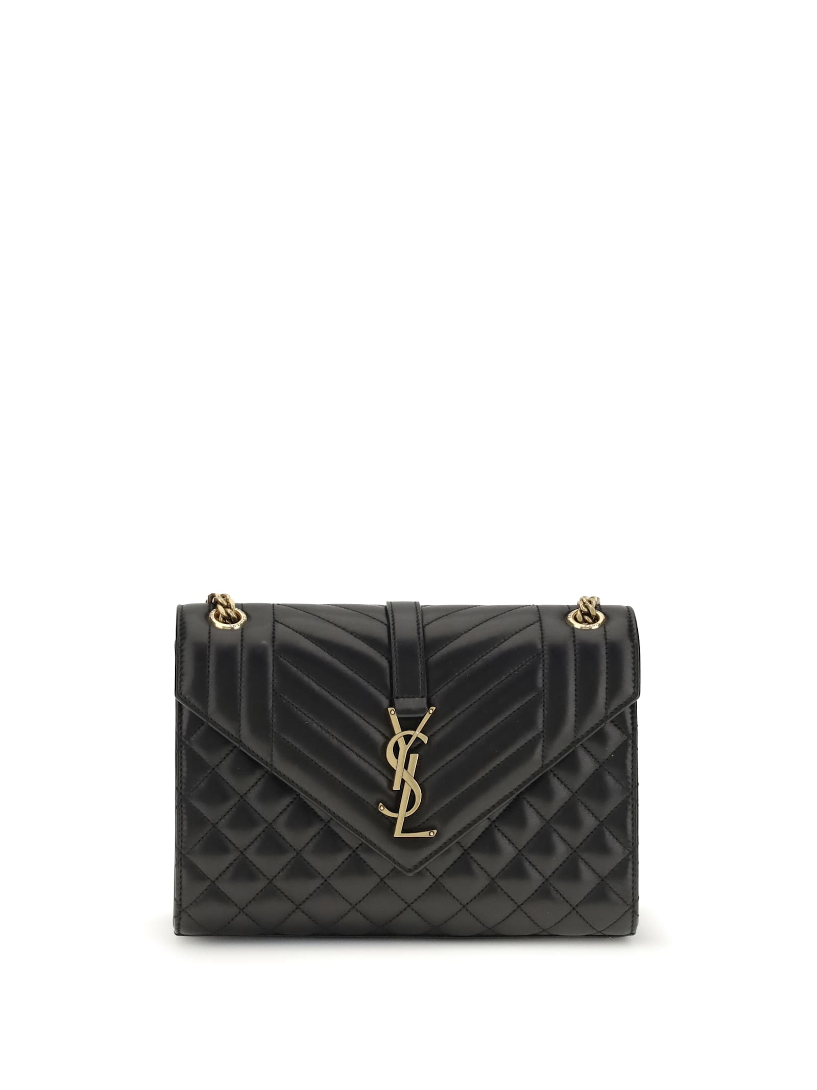 Saint Laurent Black Matelasse Lambskin Medium Envelope Bag In Black