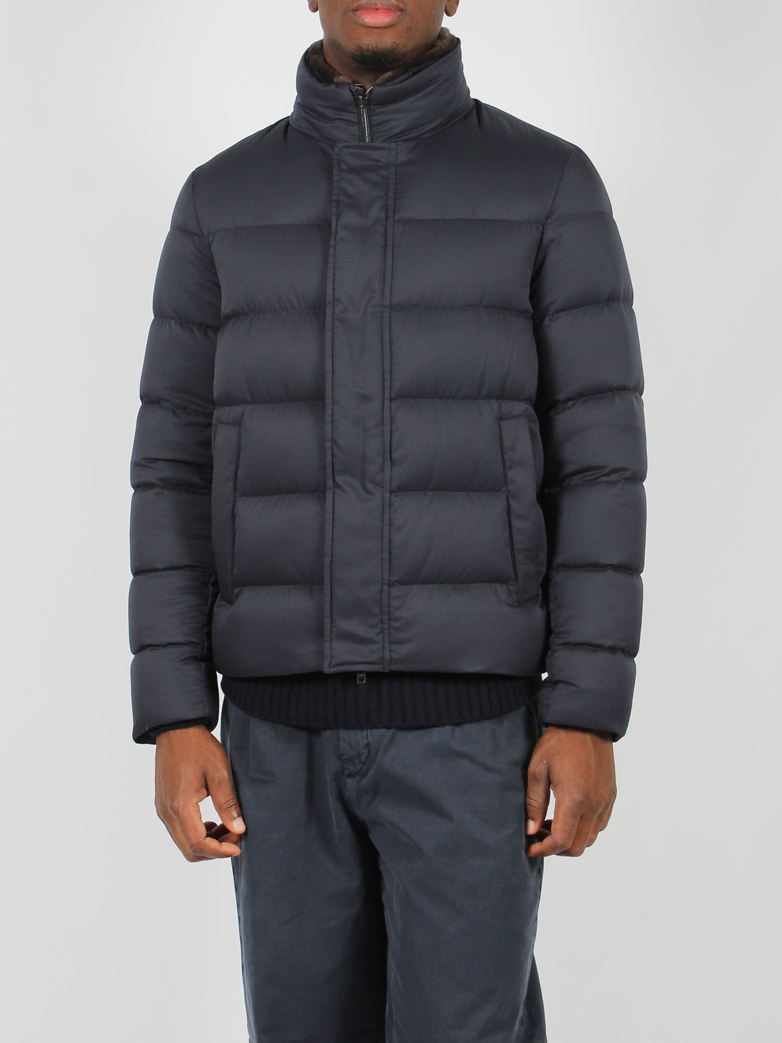 Shop Herno Padded Bomber Jacket In Dark Blue