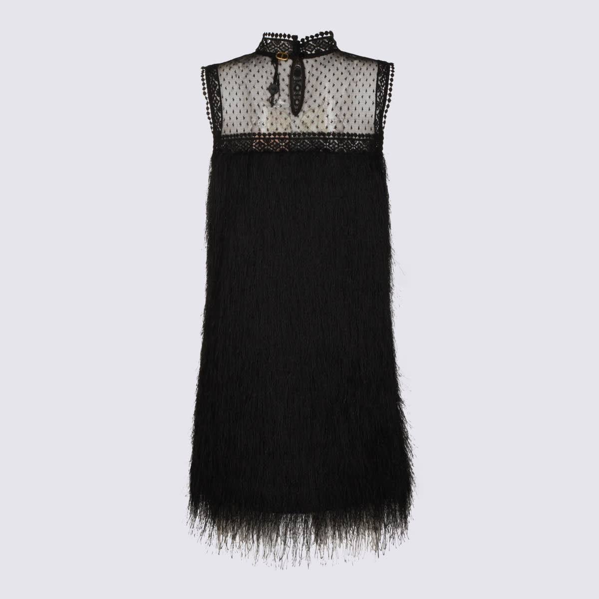 Twinset Lace-detail Sleeveless Mini Dress In Black