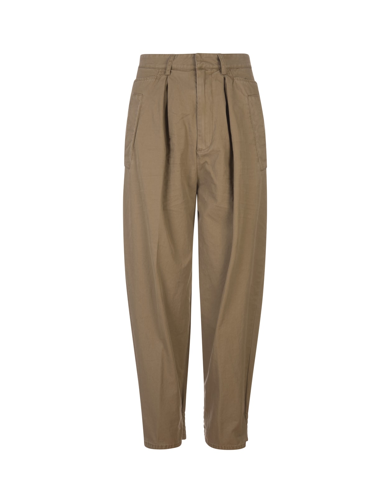 DSQUARED2 WOMAN KHAKI COTTON TROUSERS WITH PENCE