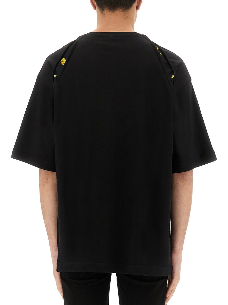 Shop Versace Jeans Couture T-shirt With Baroque Outline Inserts In Black