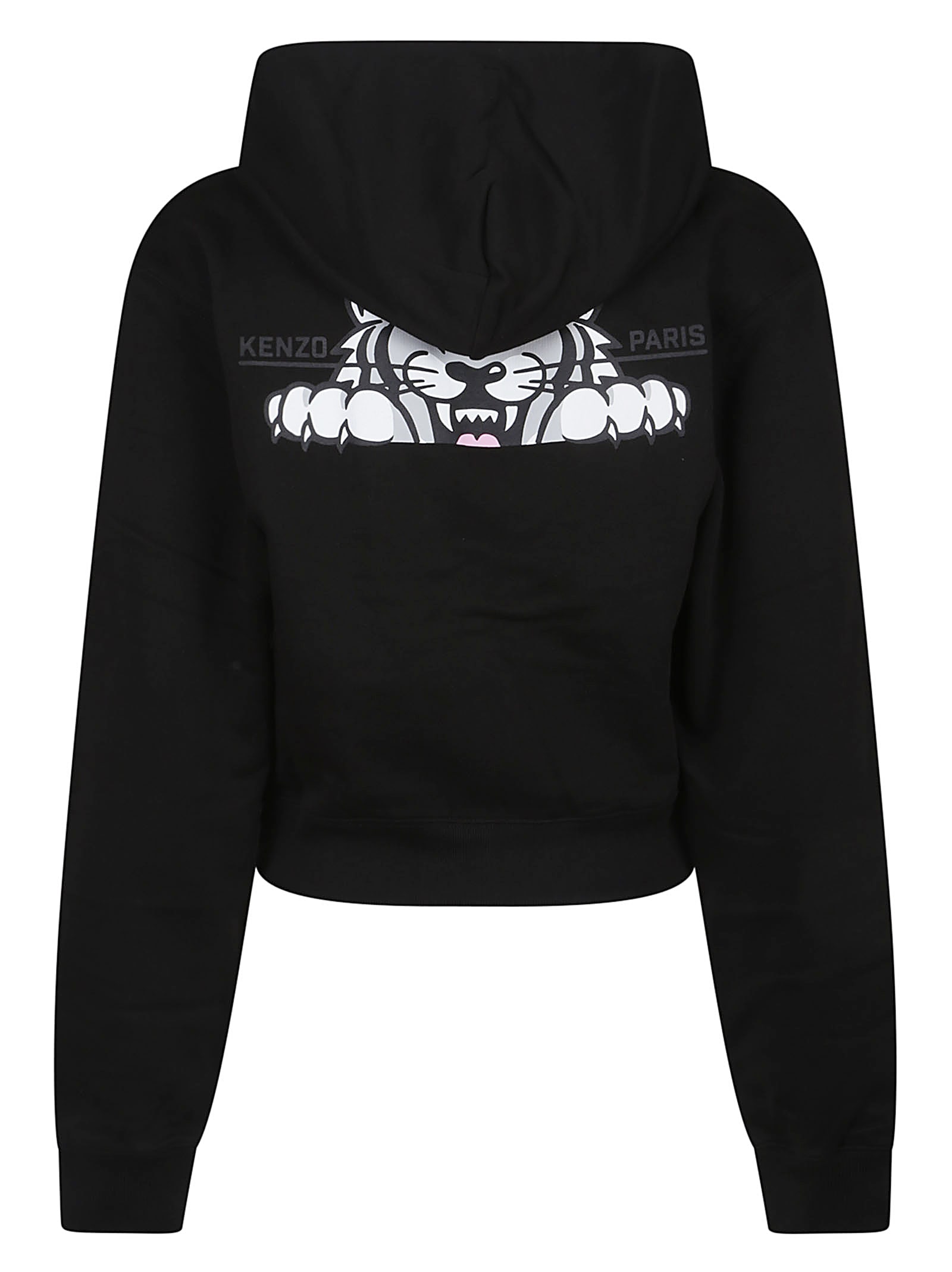 Kenzo Happy Tiger Short Zip Up Sweatshirt In Black