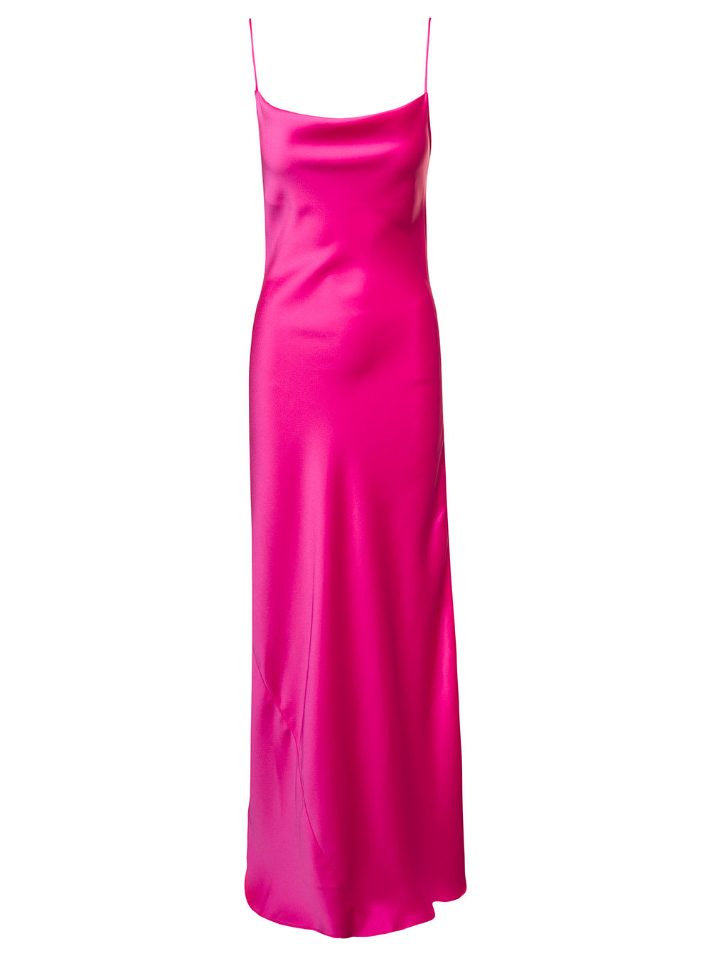 Pink Side Slit Maxi Dress In Polyester Woman