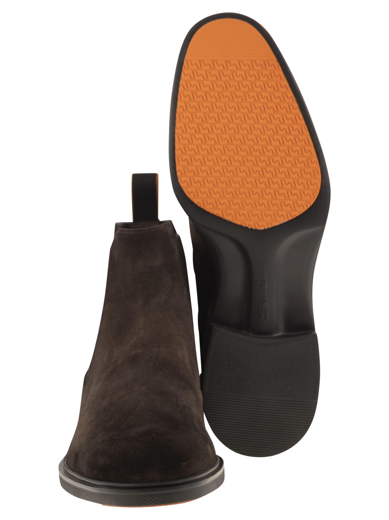 Santoni Suede Chelsea Boots In Brown