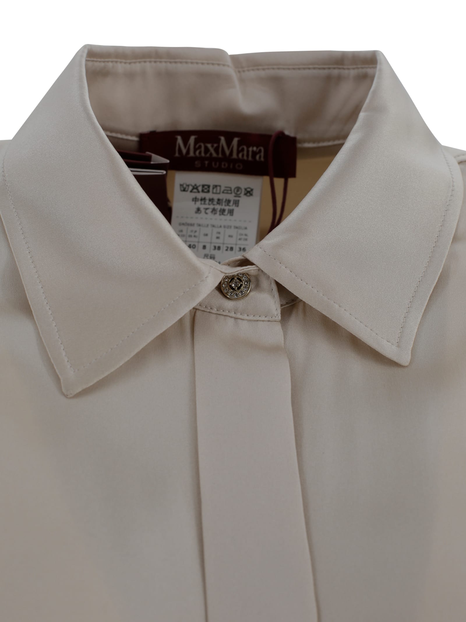Max Mara Classic Silk Satin Shirt In Neutral