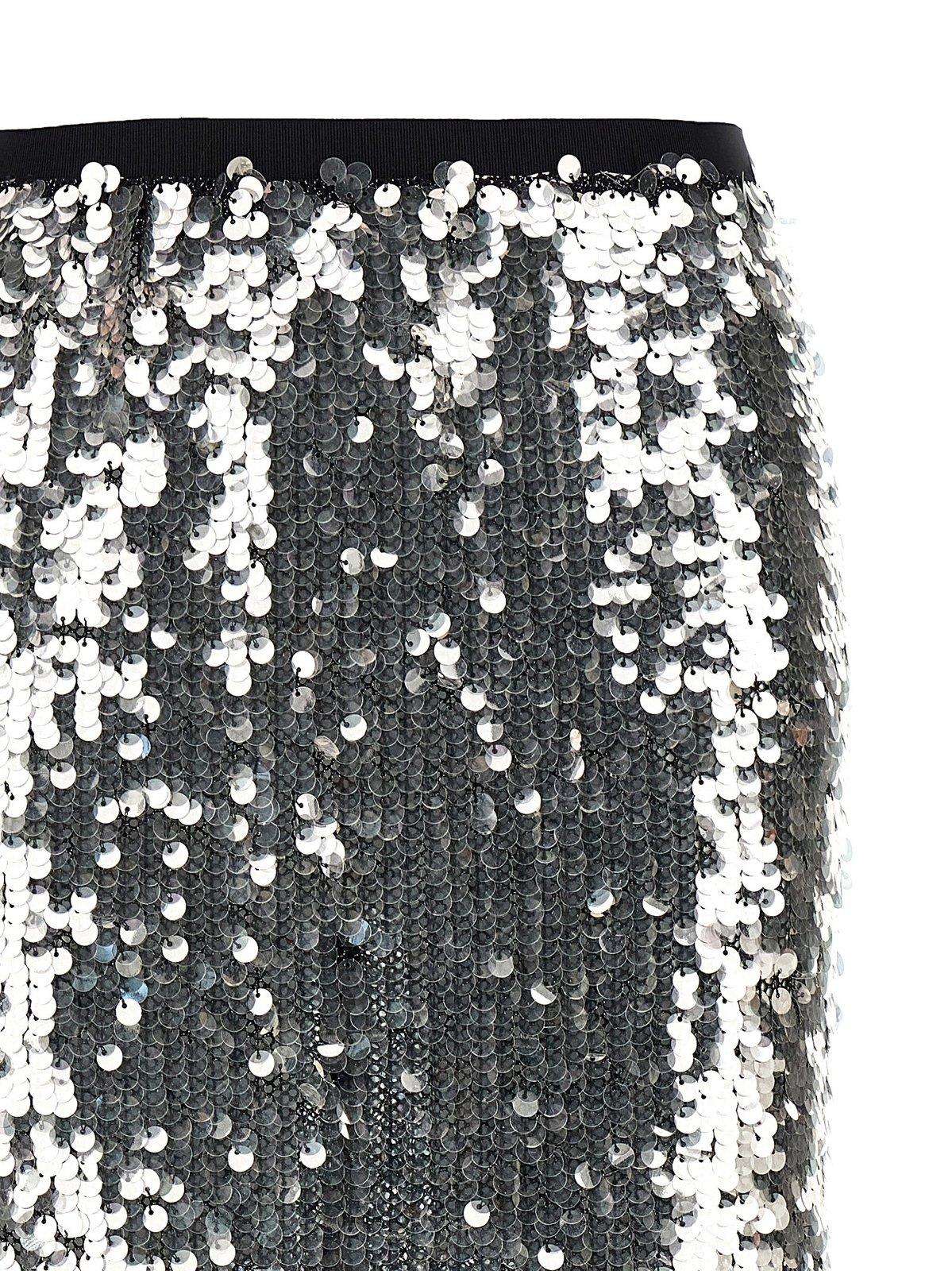 Shop Pinko Sequinned Mesh Pencil Skirt In Z7z