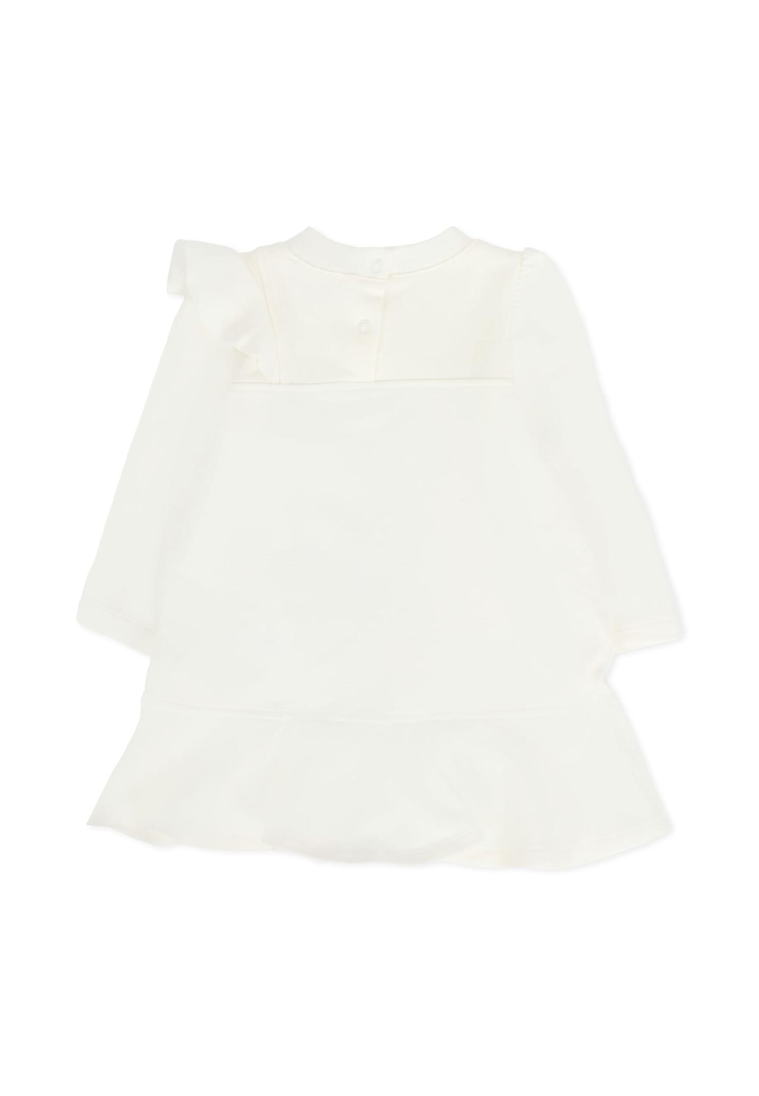 Monnalisa Ivory Dress For Baby Girl With Minnie In White