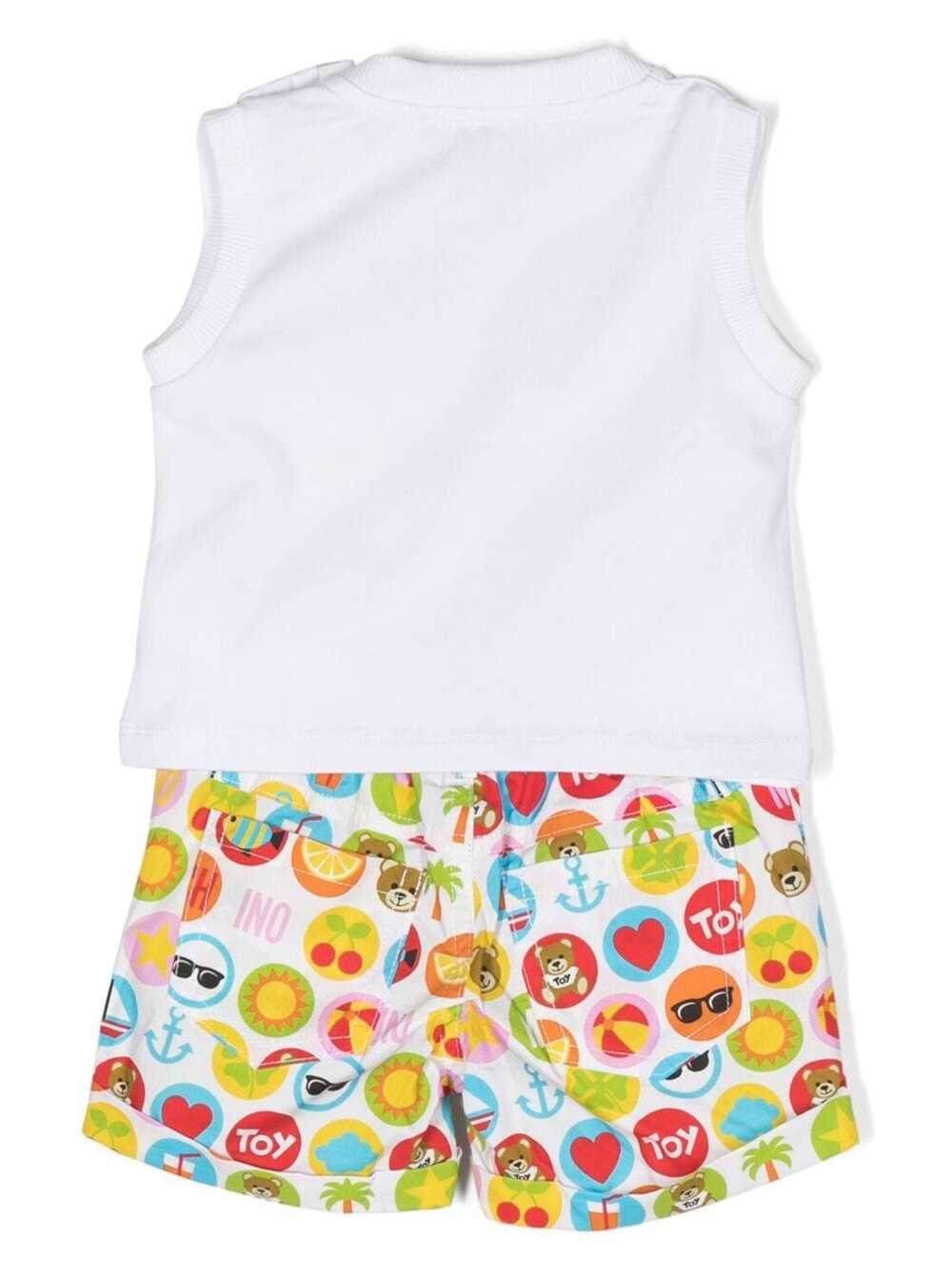 Shop Moschino Multicolor Tank Top And Shorts Set With Graphic Print In Stretch Cotton Baby