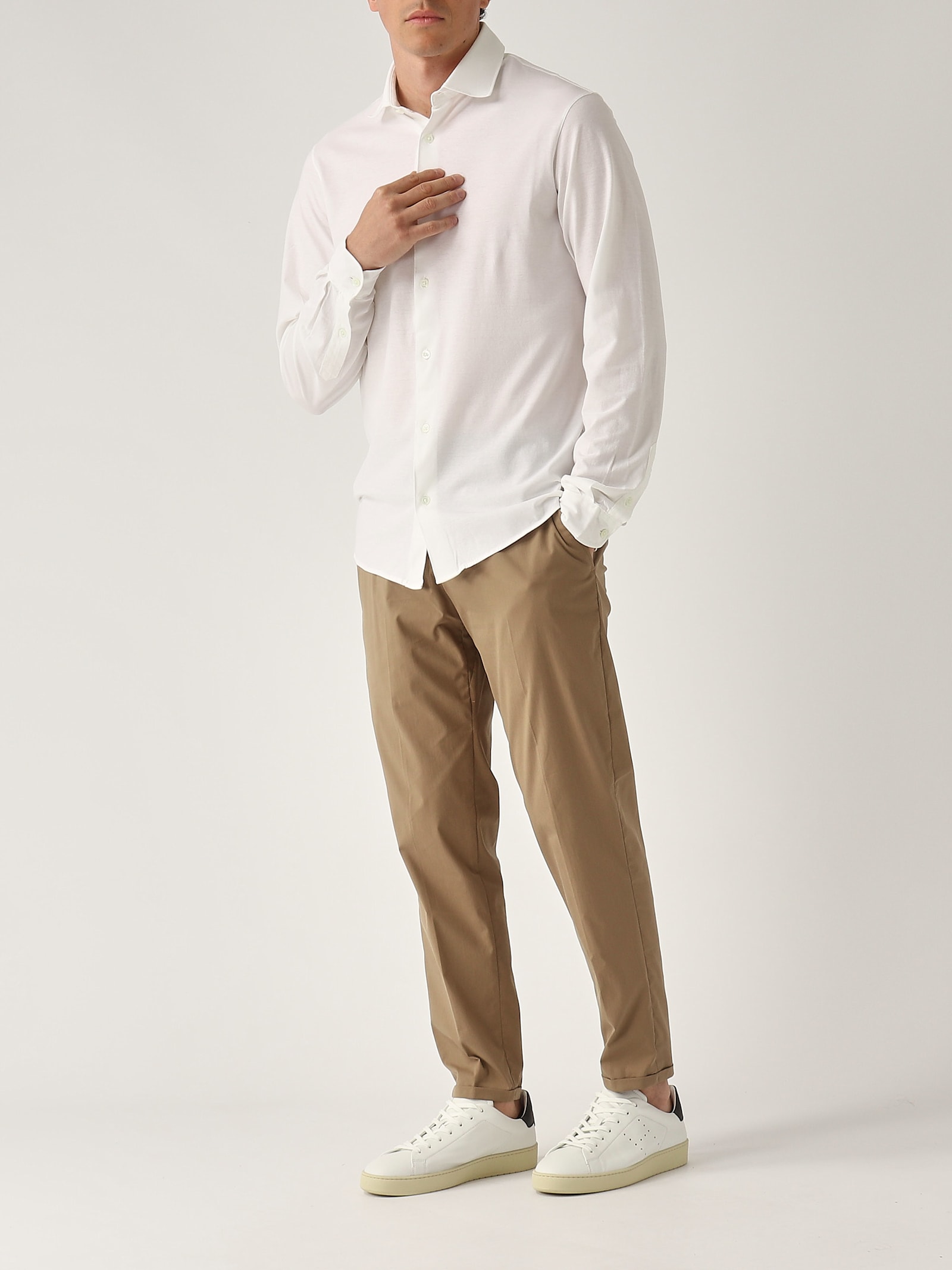Filippo De Laurentiis Camicia M/l Basica In Crepe Cotton Shirt In White