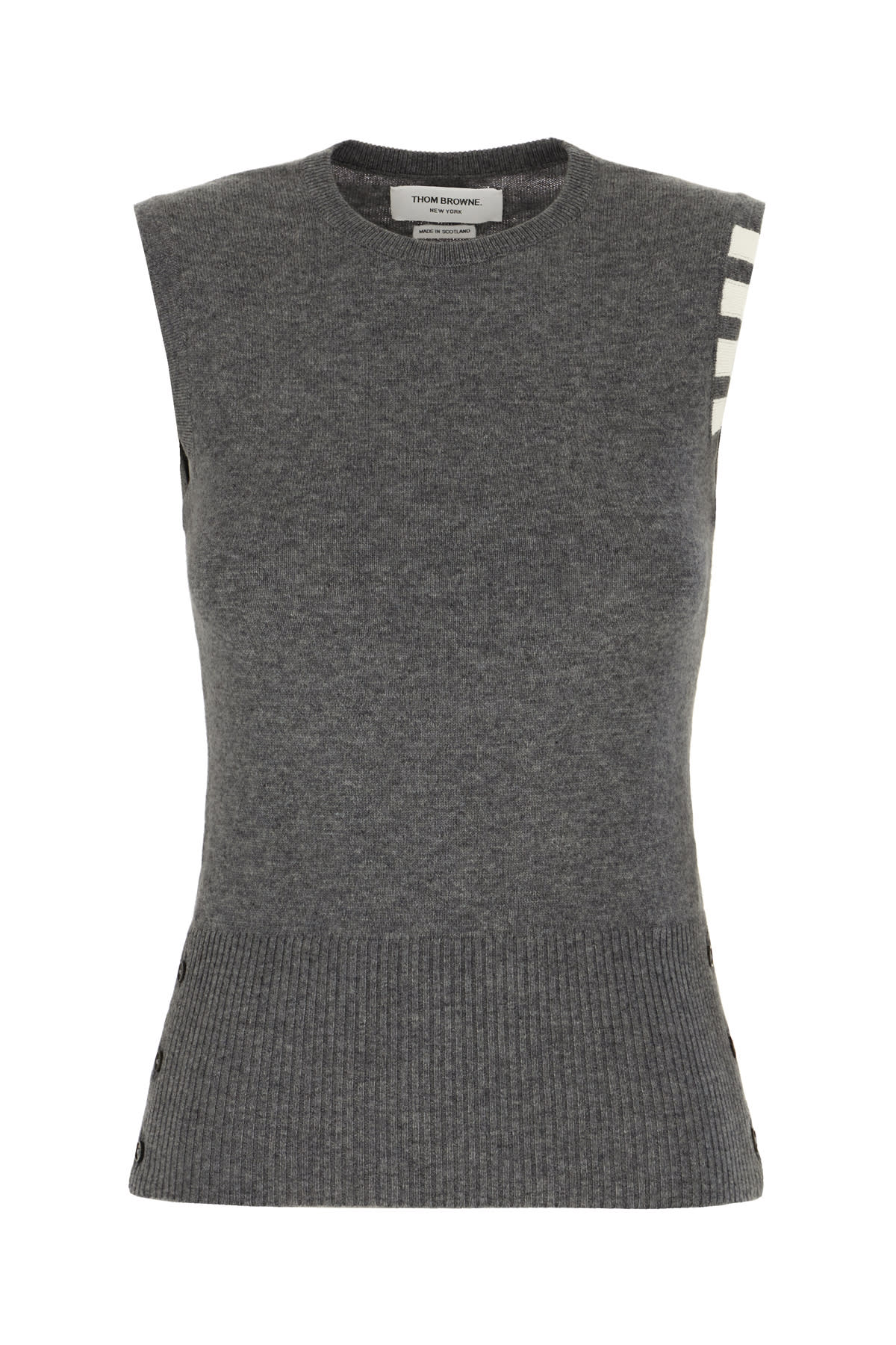 Thom Browne Sleeveless Cashmere Sweater Button Detailing In Gray