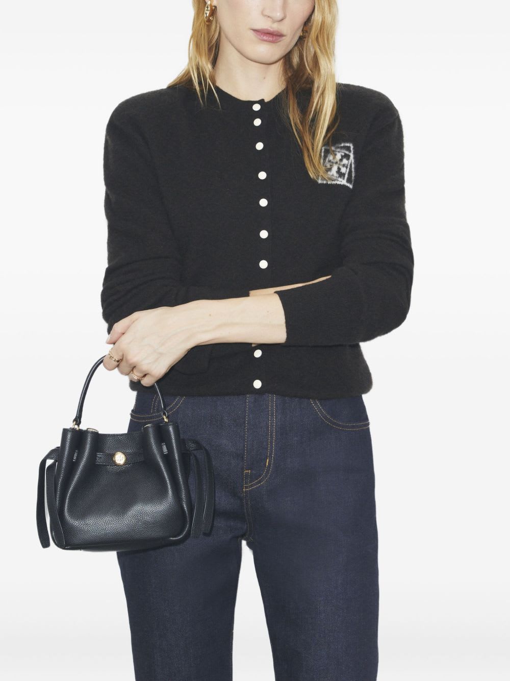 Tory Burch Romy Mini Leather Bucket Bag In Black