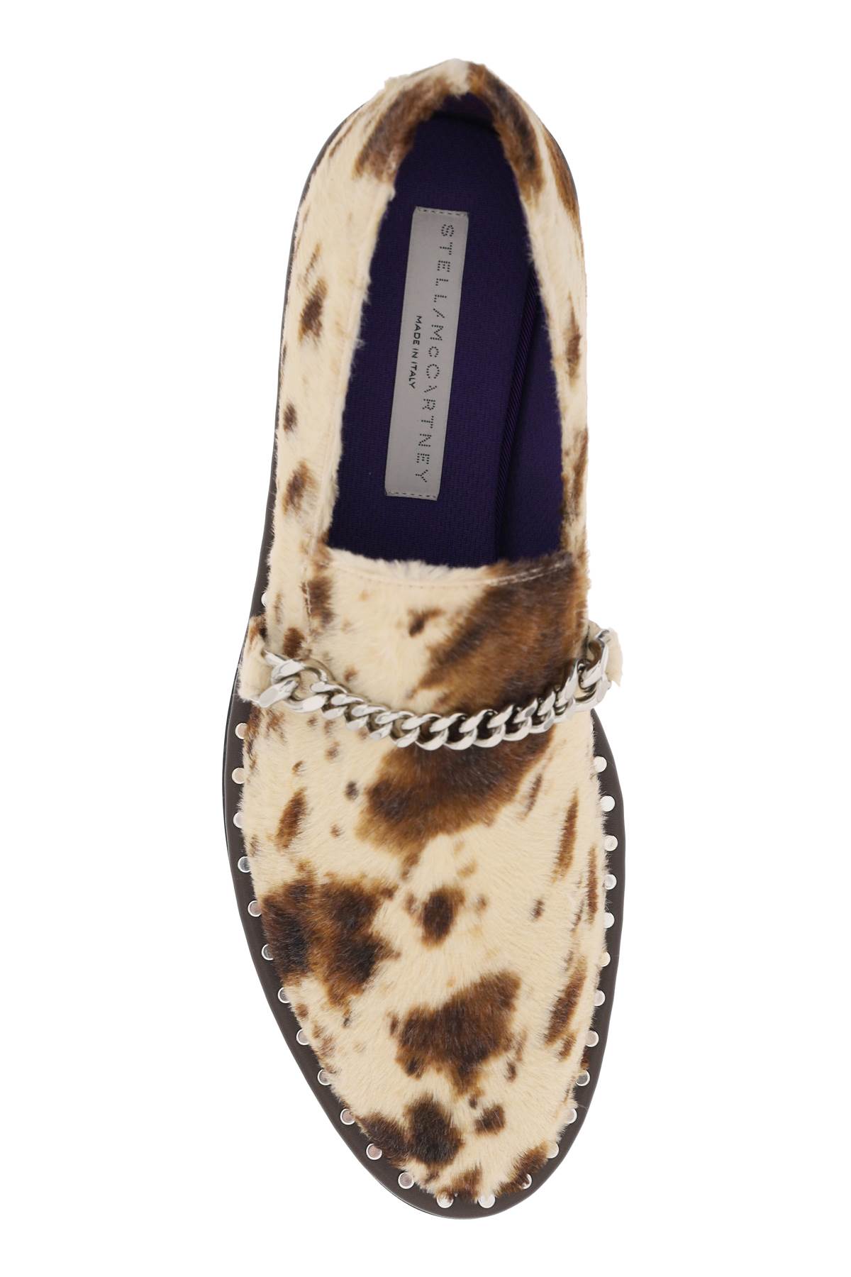 Shop Stella Mccartney Falabella Loafers In Appaloosa-printed Velvet In Multicolor (beige)