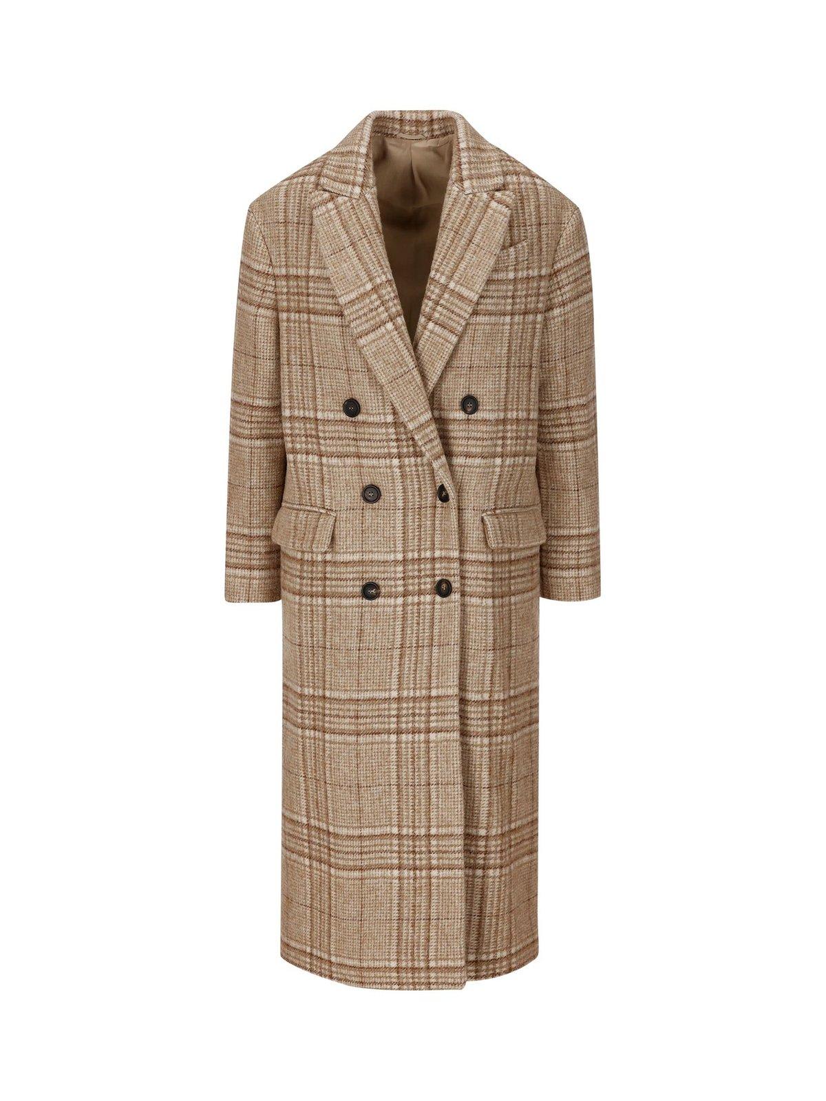 Shop Brunello Cucinelli Checkered Buttoned Coat