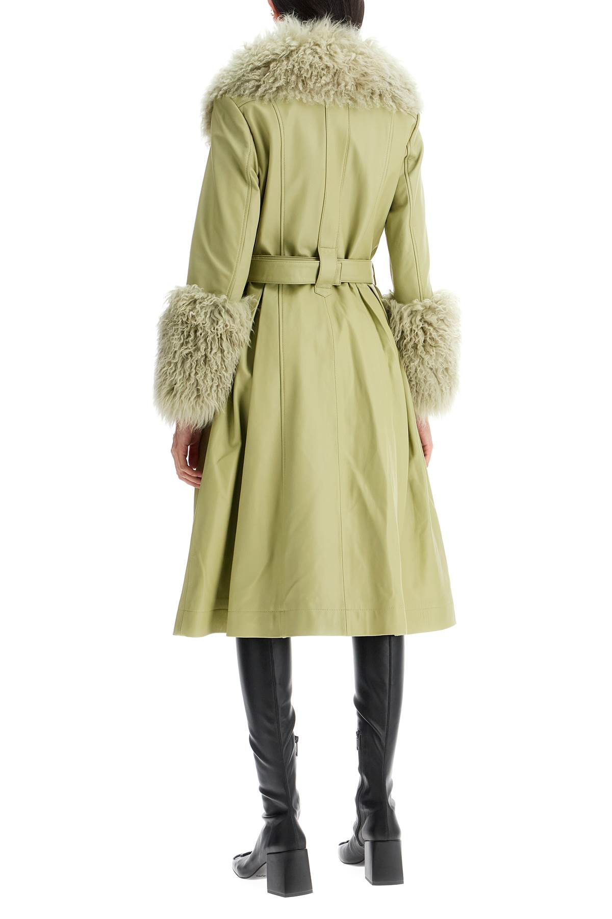 Shop Saks Potts Foxy Leather And Shearling Long Coat In Sage (green)