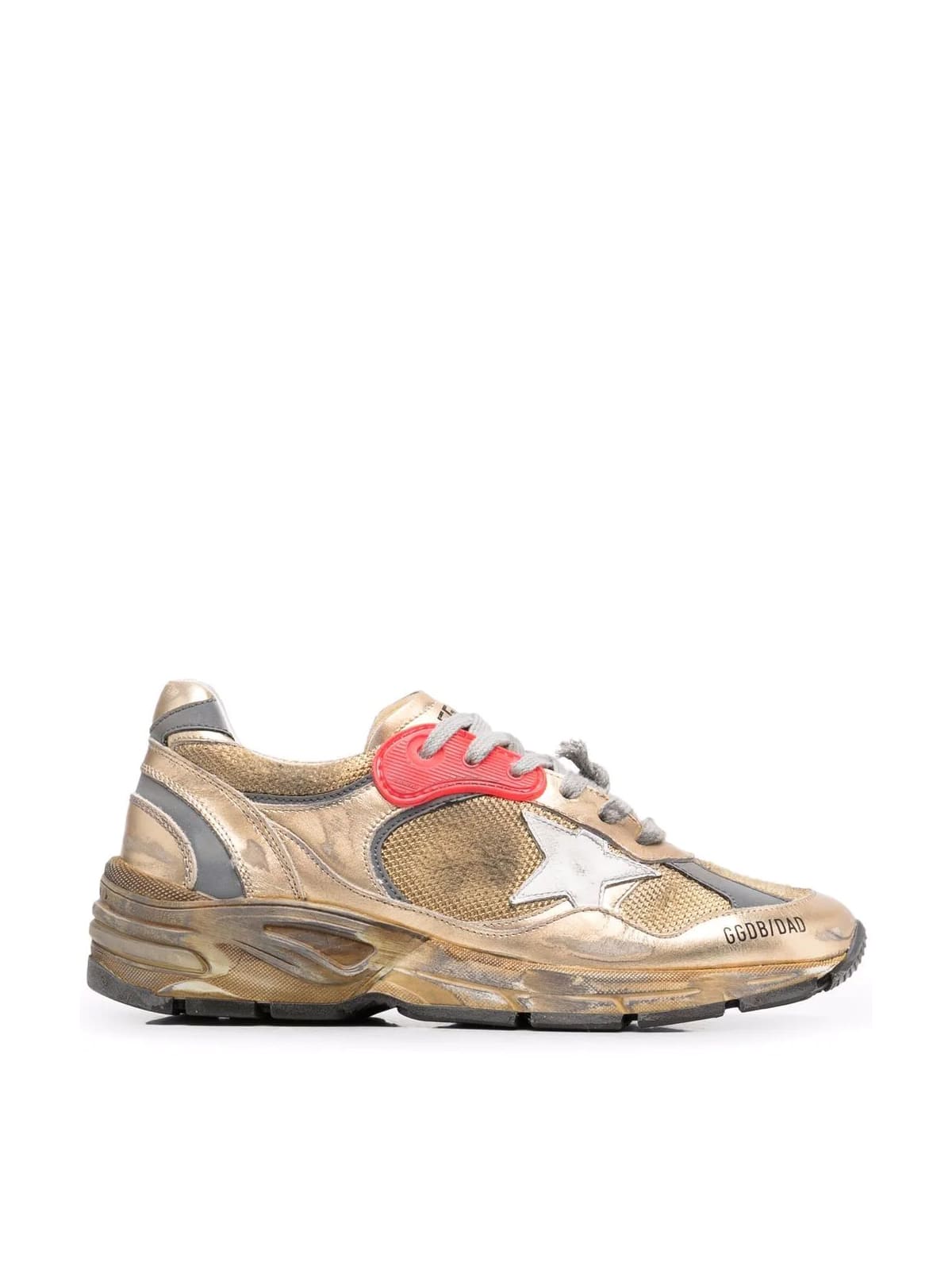 Golden Goose Running Sole Distressed-effect Sneakers In Gold White