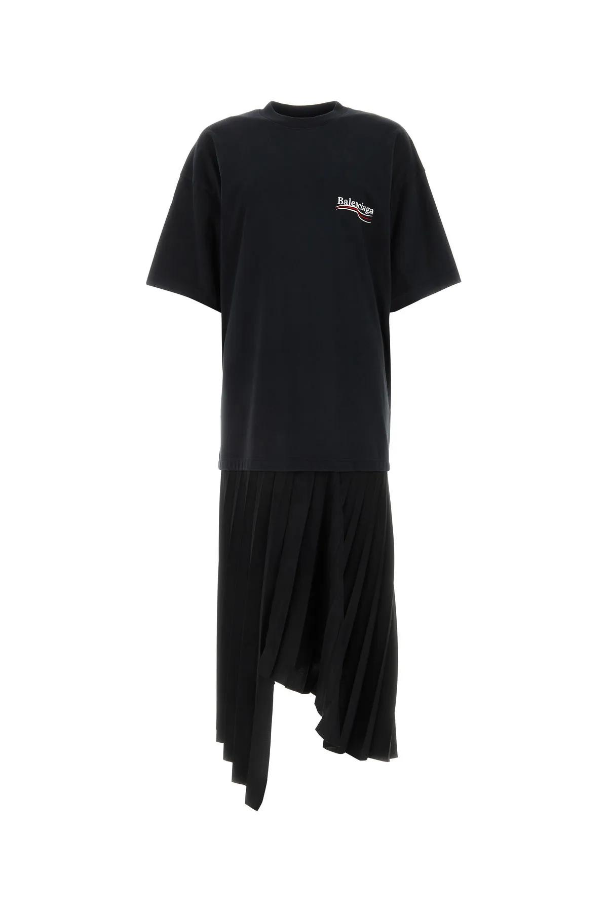 BALENCIAGA BLACK COTTON POLITICAL CAMPAIGN T-SHIRT DRESS