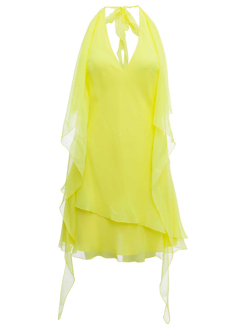 Blumarine Yellow Silk Dress With Flounces