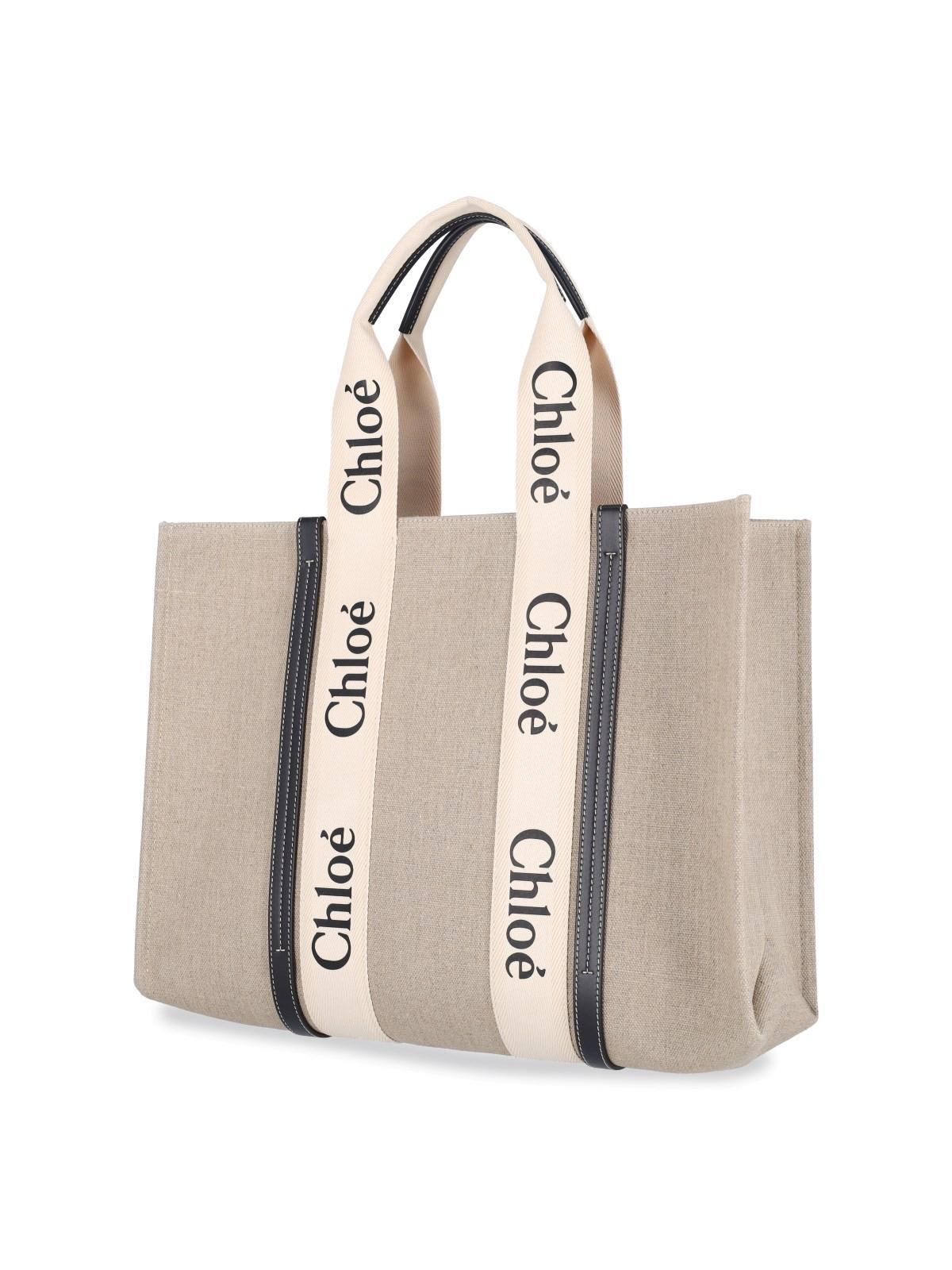 Chloé Woody Midi Tote Bag In Beige