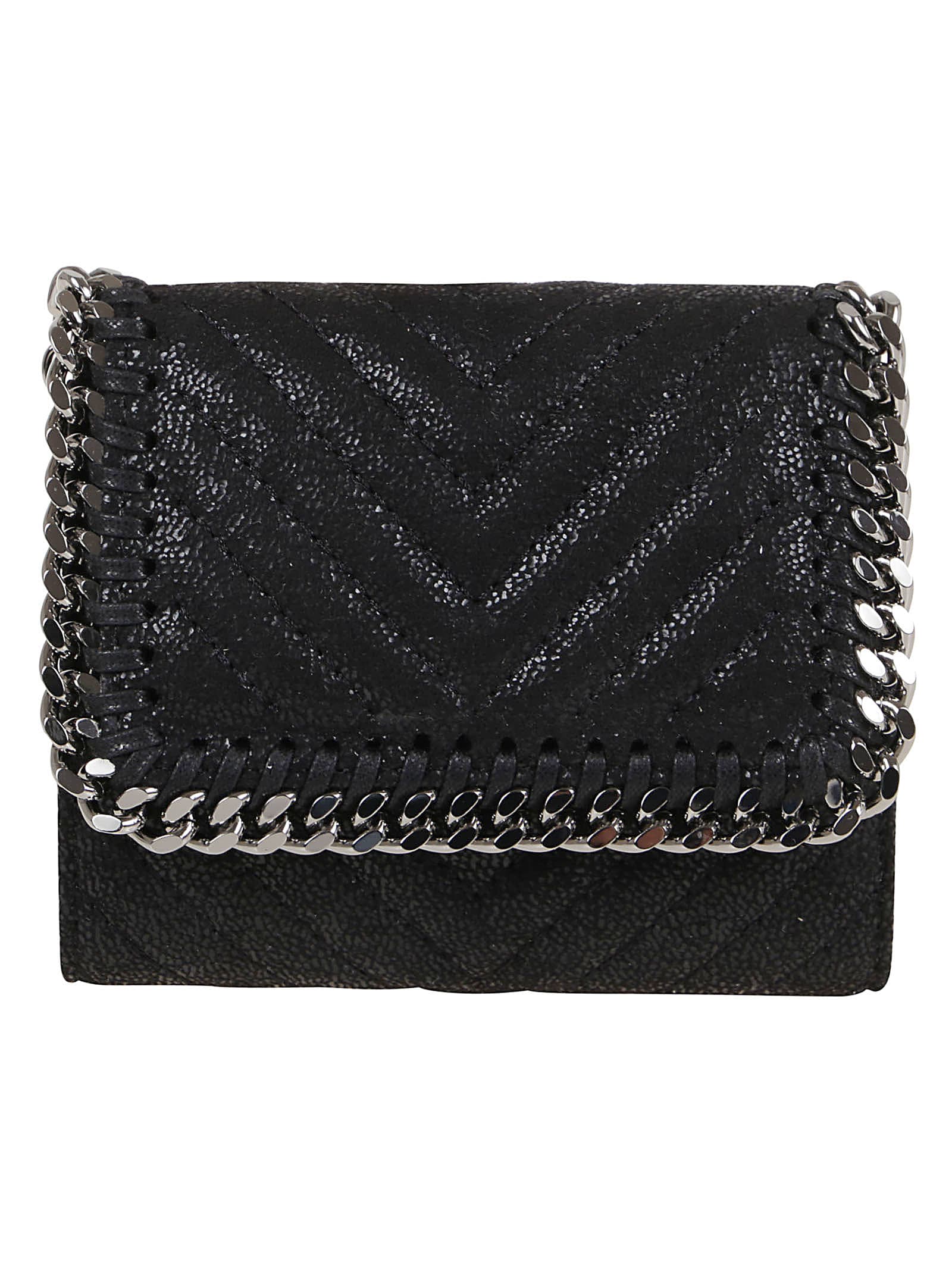 Stella Mccartney Small Flap Wallet Eco Shaggy Deer Chevron Quilting In Nero