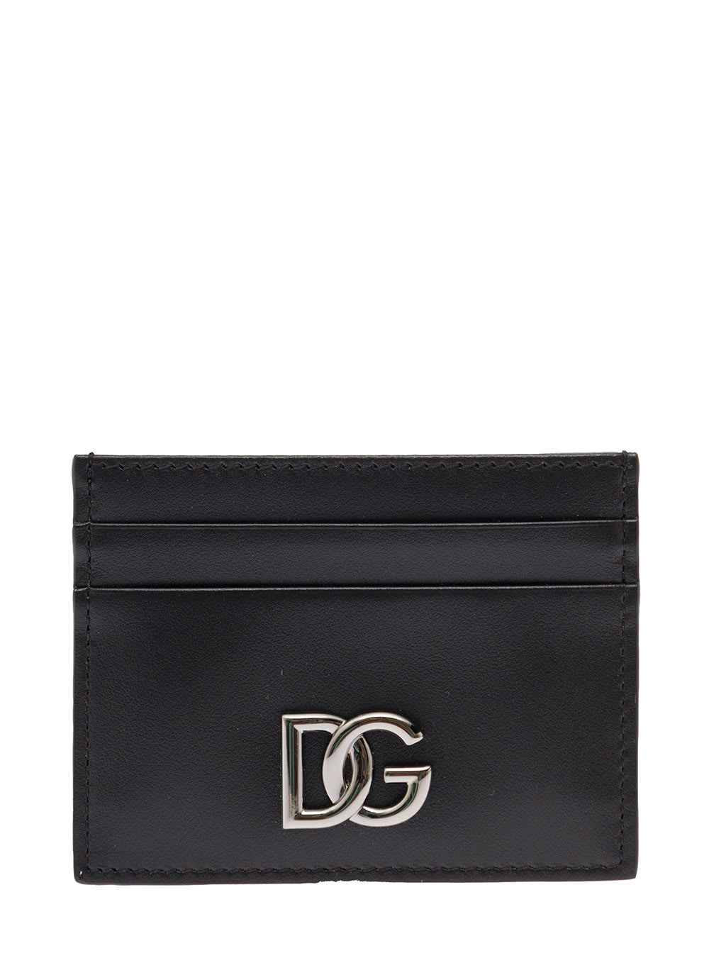 Dolce & Gabbana Man s Black Leather Card Holder With Metal Logo