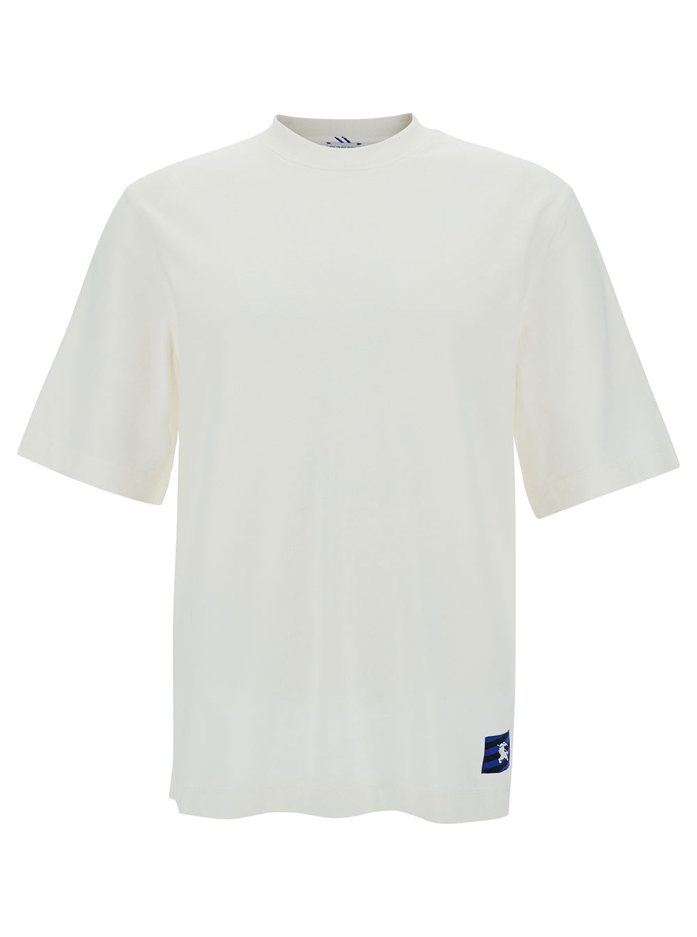 Shop Burberry White Crewneck T-shirt With Equestrain Knight Patch In Cotton Man