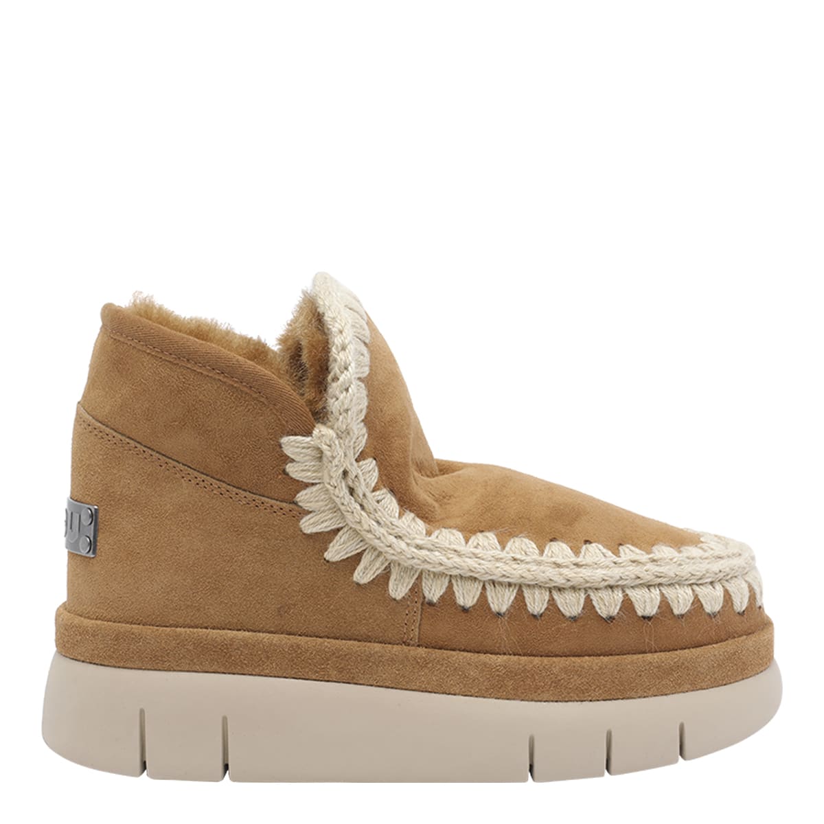 Mou Beige Sheepskin Ankle Boots In Brown