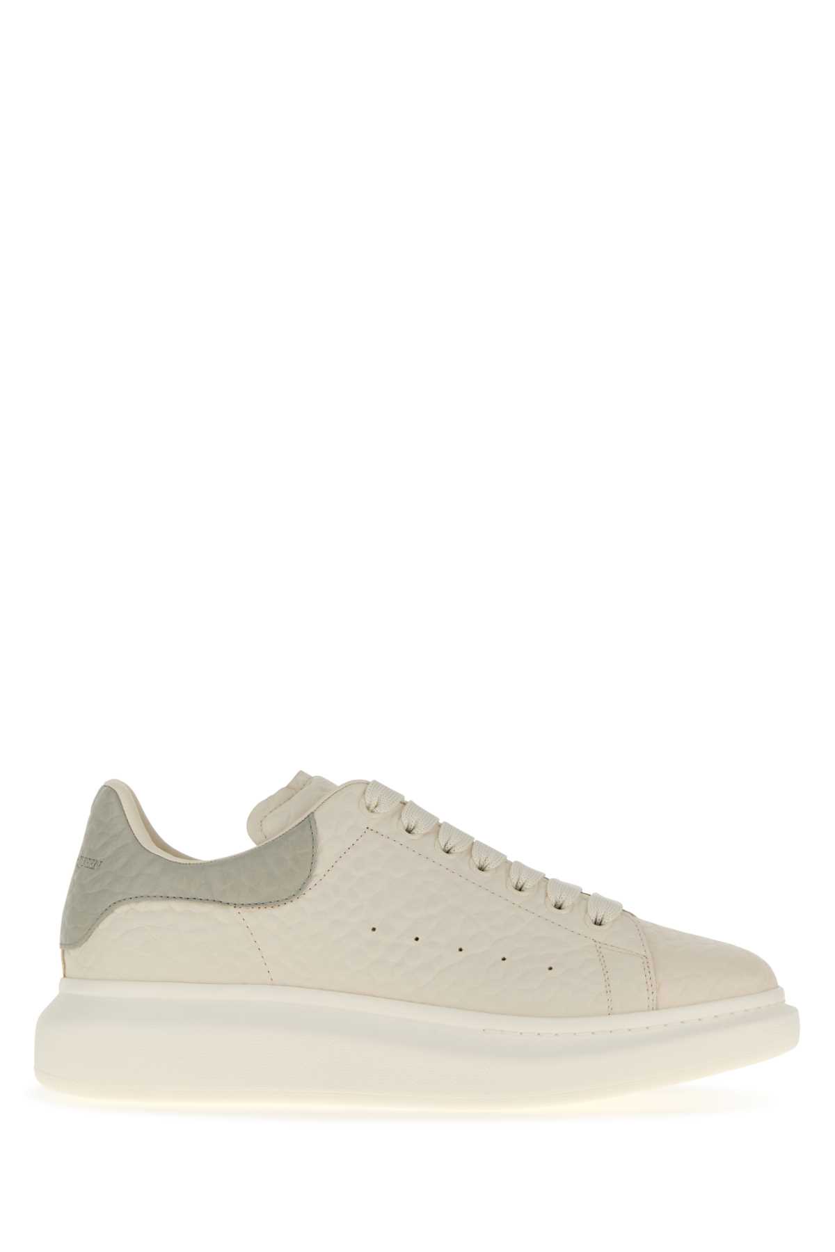 Alexander Mcqueen Ivory Leather Sneakers With Grey Leather Heel In Gray
