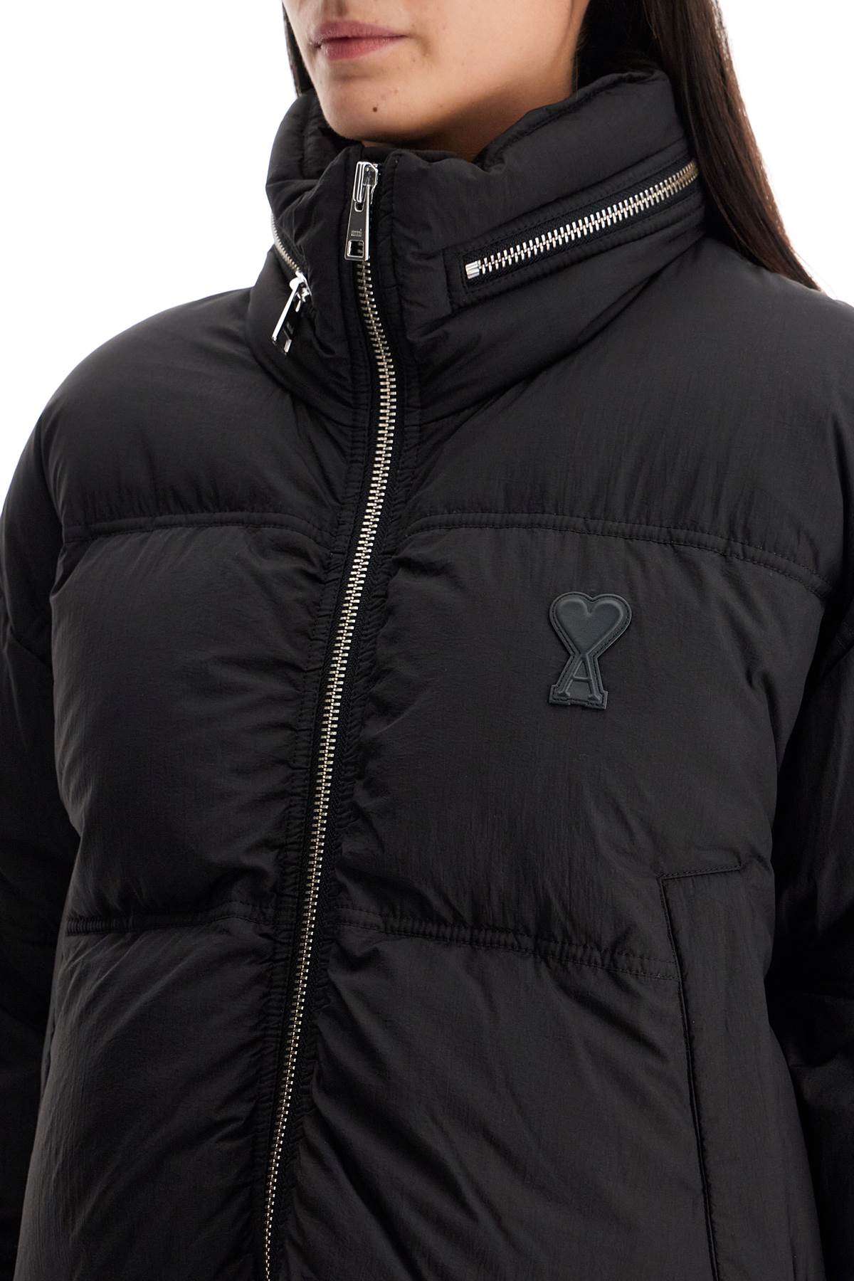 Shop Ami Alexandre Mattiussi Down Jacket With Logo Patch In Noir (black)