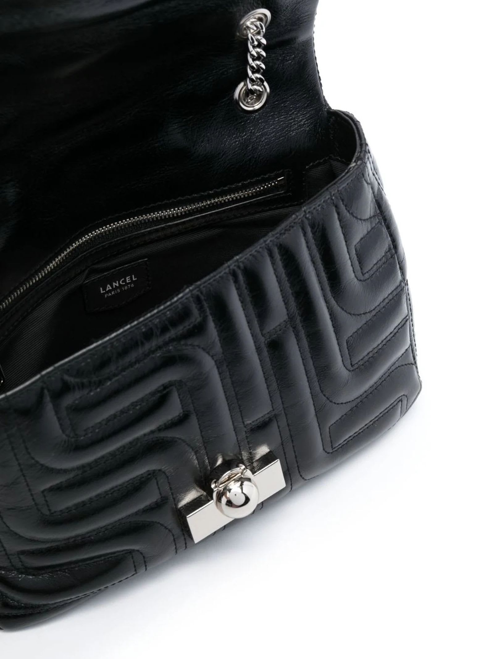 Shop Lancel Jet Black Calf Leather Shoulder Bag