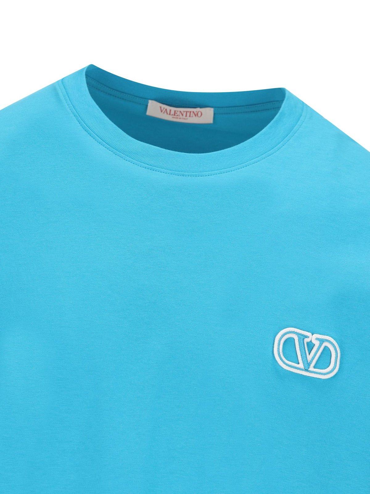 Shop Valentino Vlogo Signature Crewneck T-shirt In Azzurro