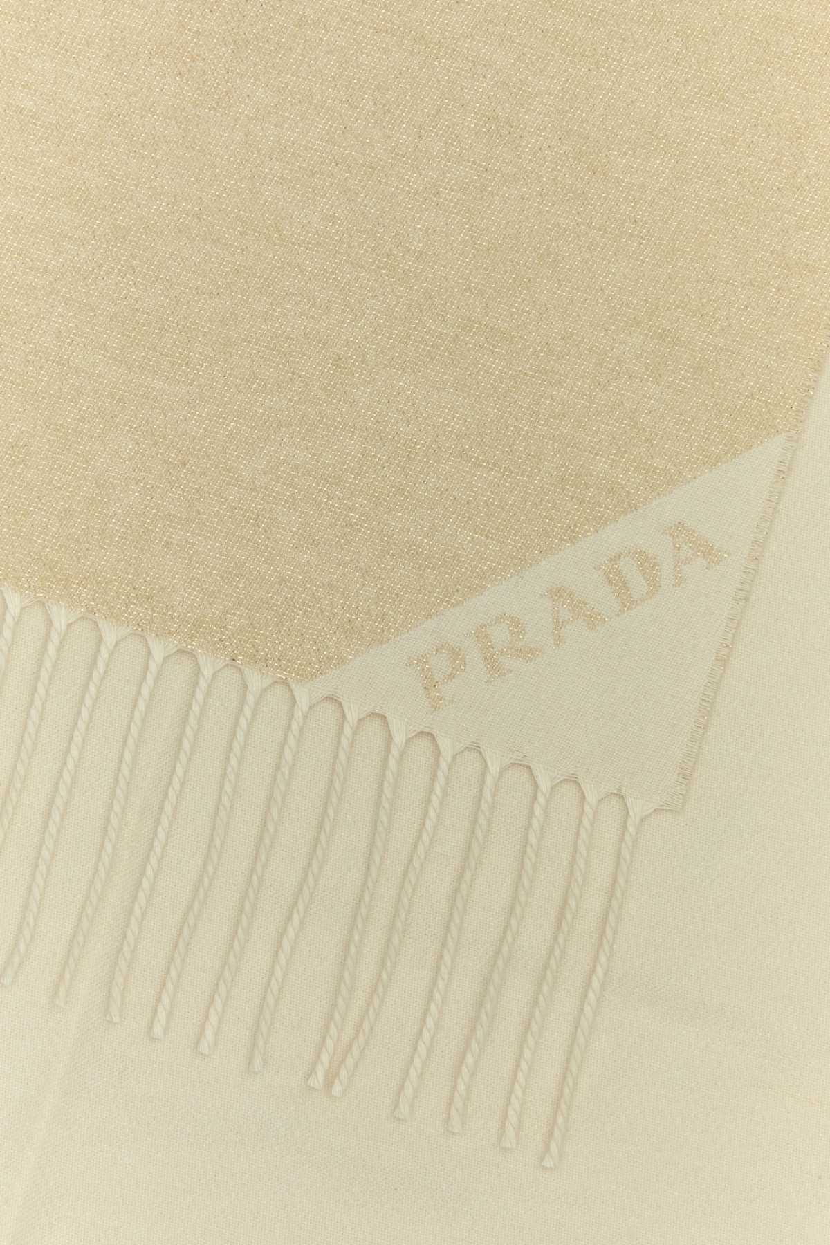 Prada Sand Silk Blend Scarf With Fringe Detail In Platino+bianco