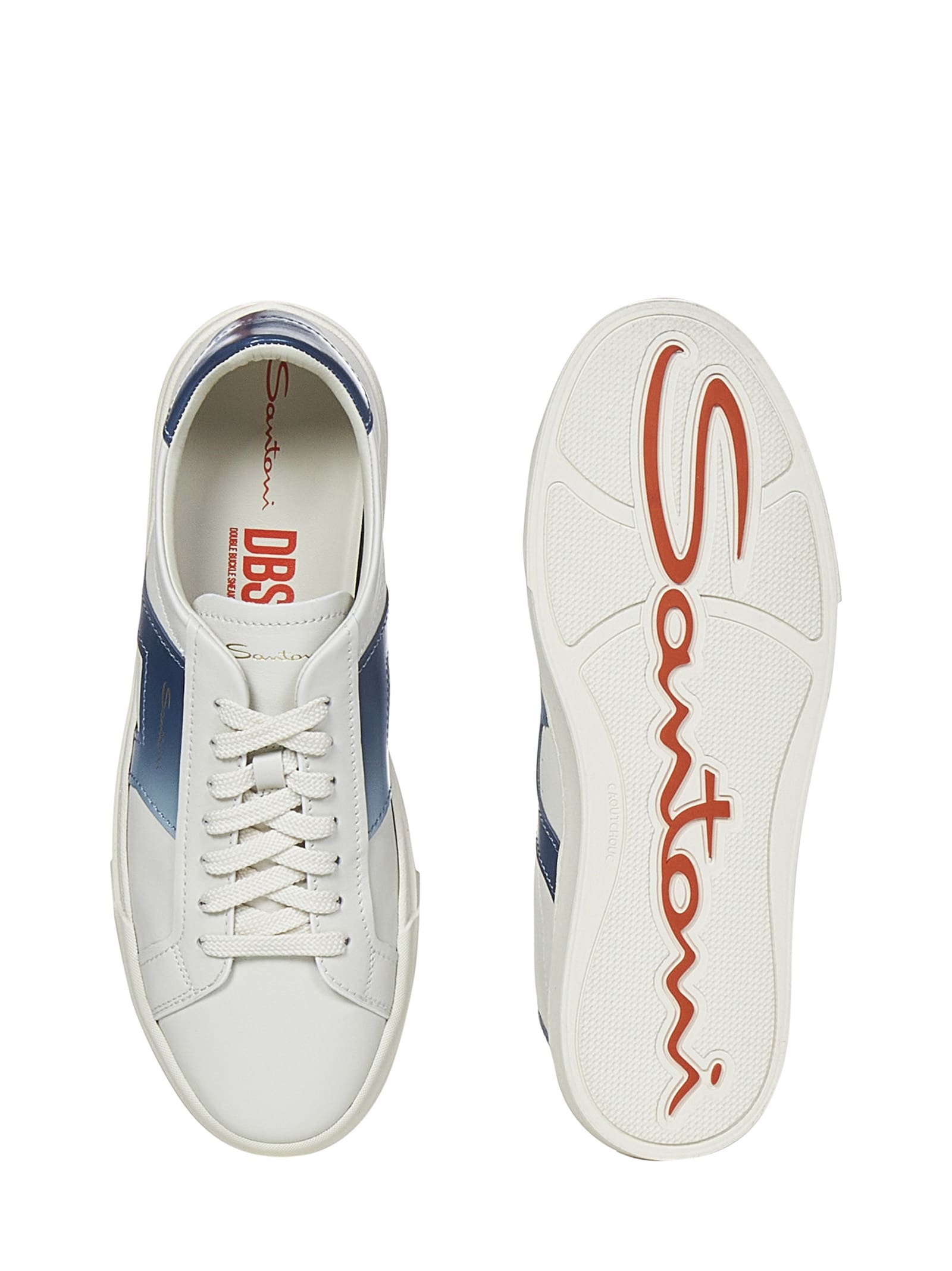 Shop Santoni Double Buckle Sneakers In White/blue