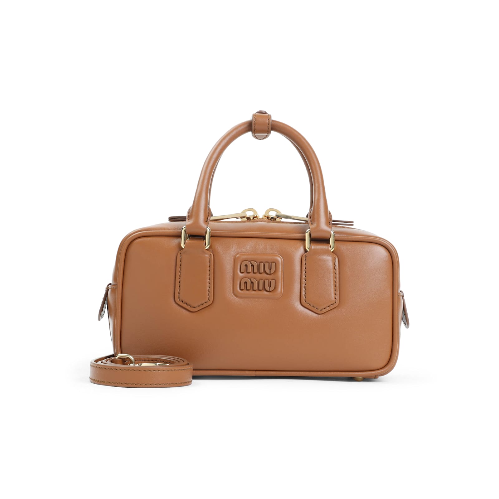 Miu Miu Cognac Arcadie Mini Calf Leather Shoulder Bag In Brown