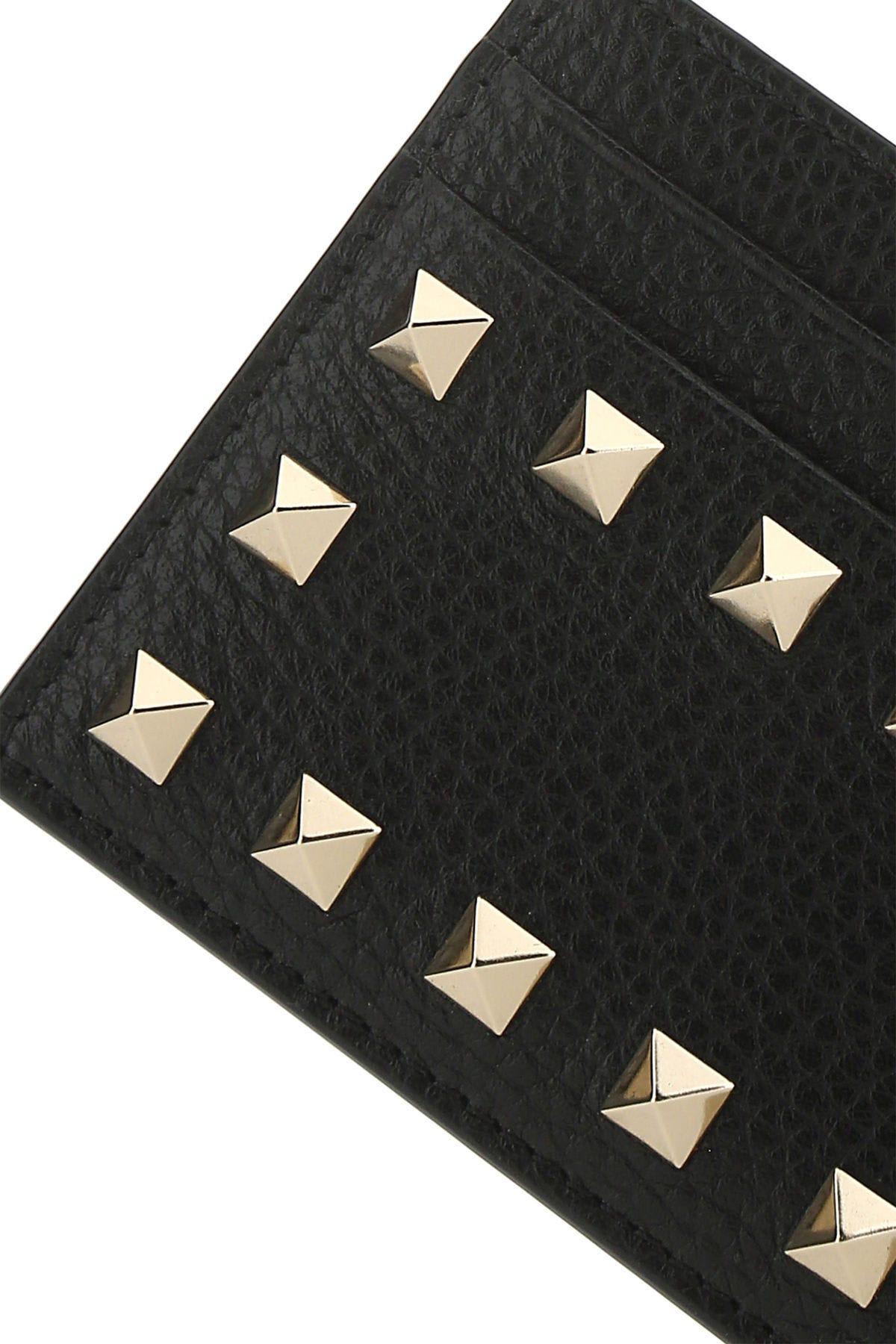 Valentino Black Leather Rockstud Card Holder In Black