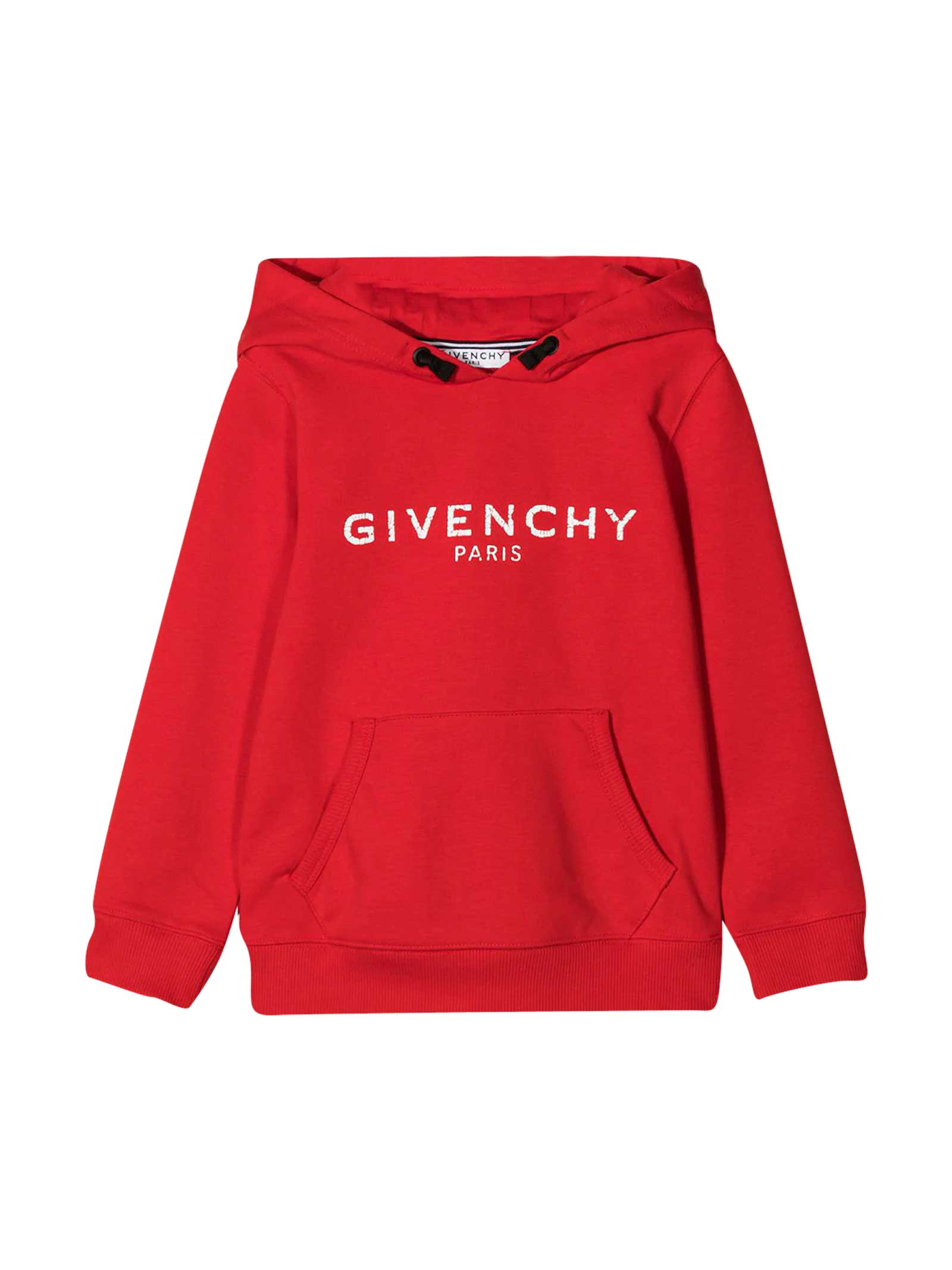 Shop Givenchy Red Teen Sweatshirt With White Logo And Hood In Rosso