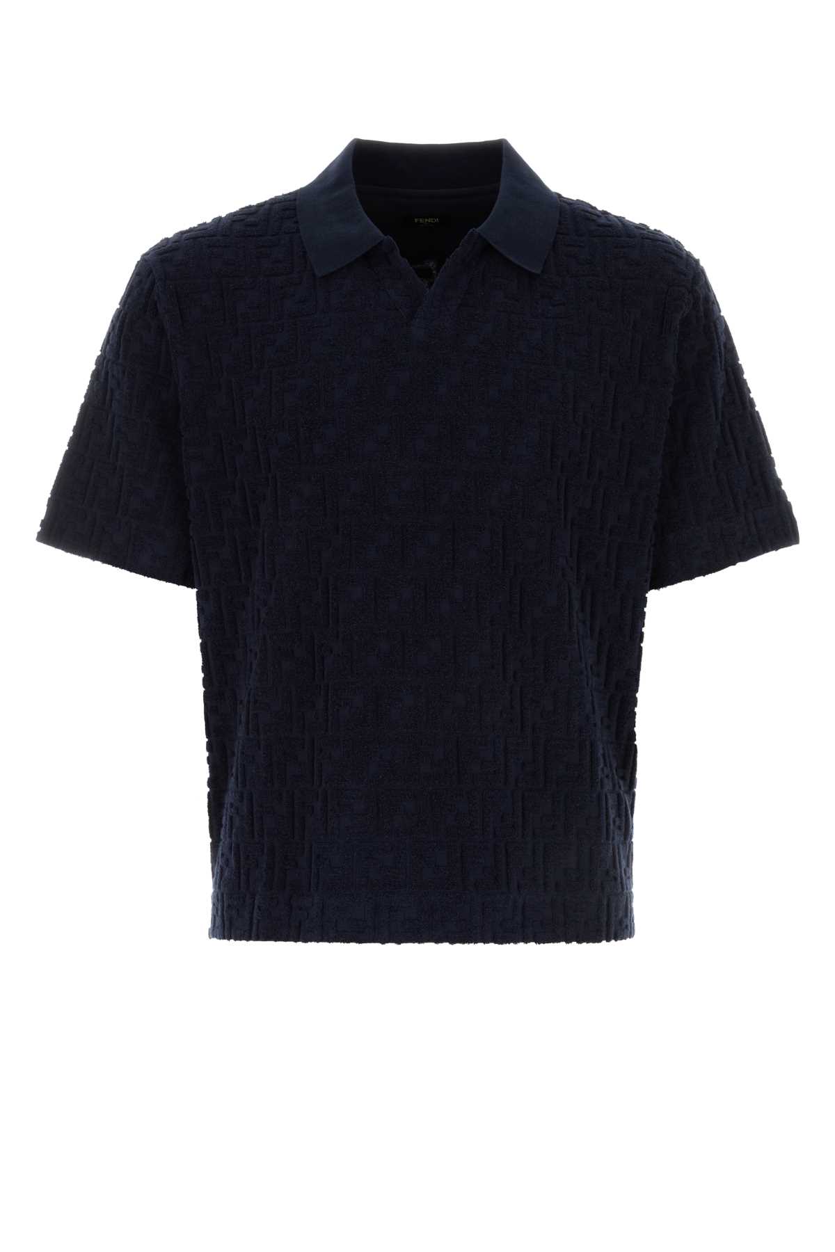 Shop Fendi Dark Blue Terry Fabric Polo Shirt In Navy