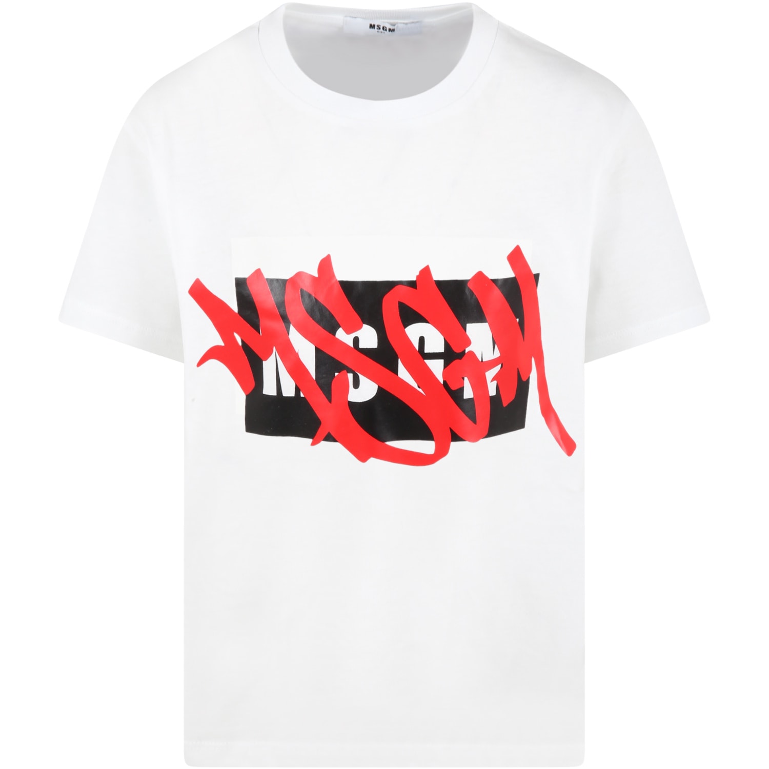 MSGM White T-shirt For Boy With Red And White Logo