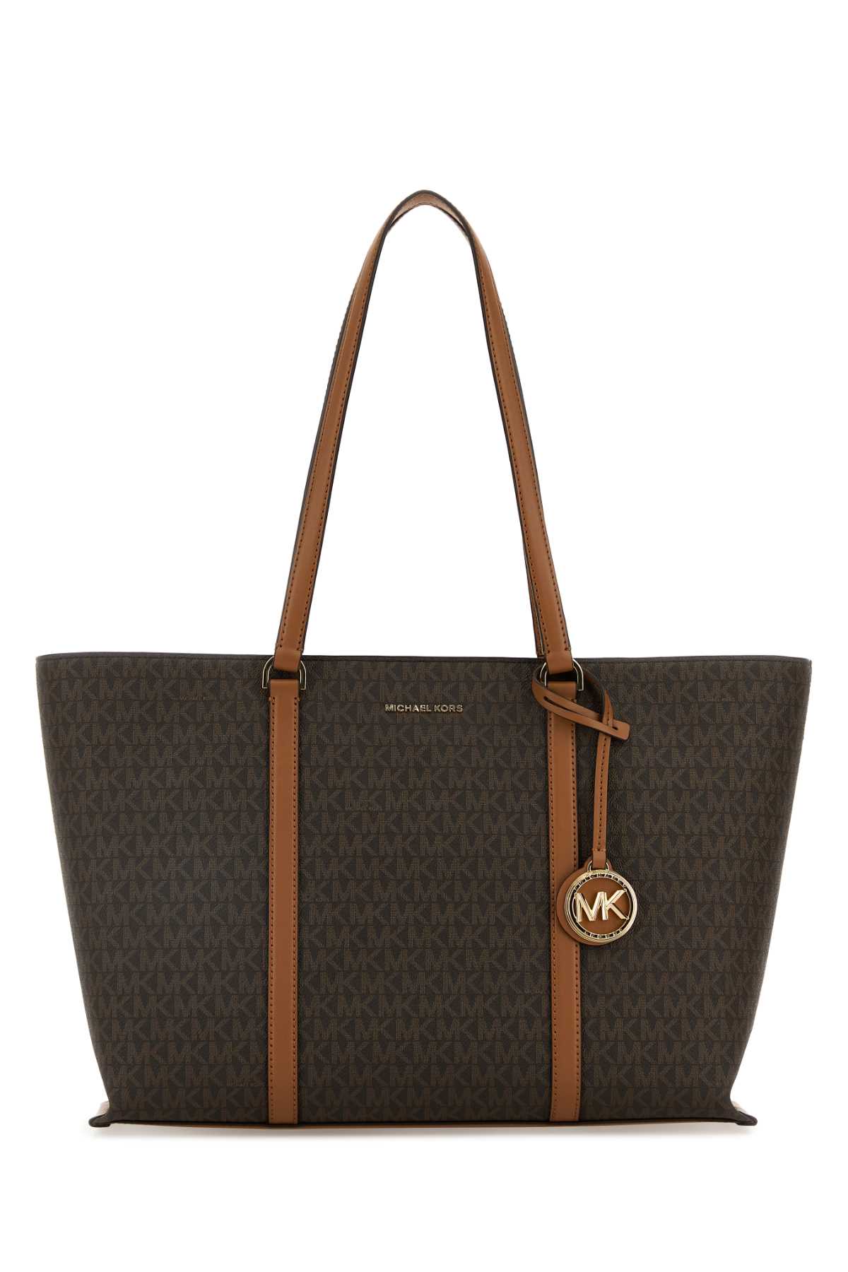 Michael Kors Printed Canvas Temple Shopping Bag In Brnacorn