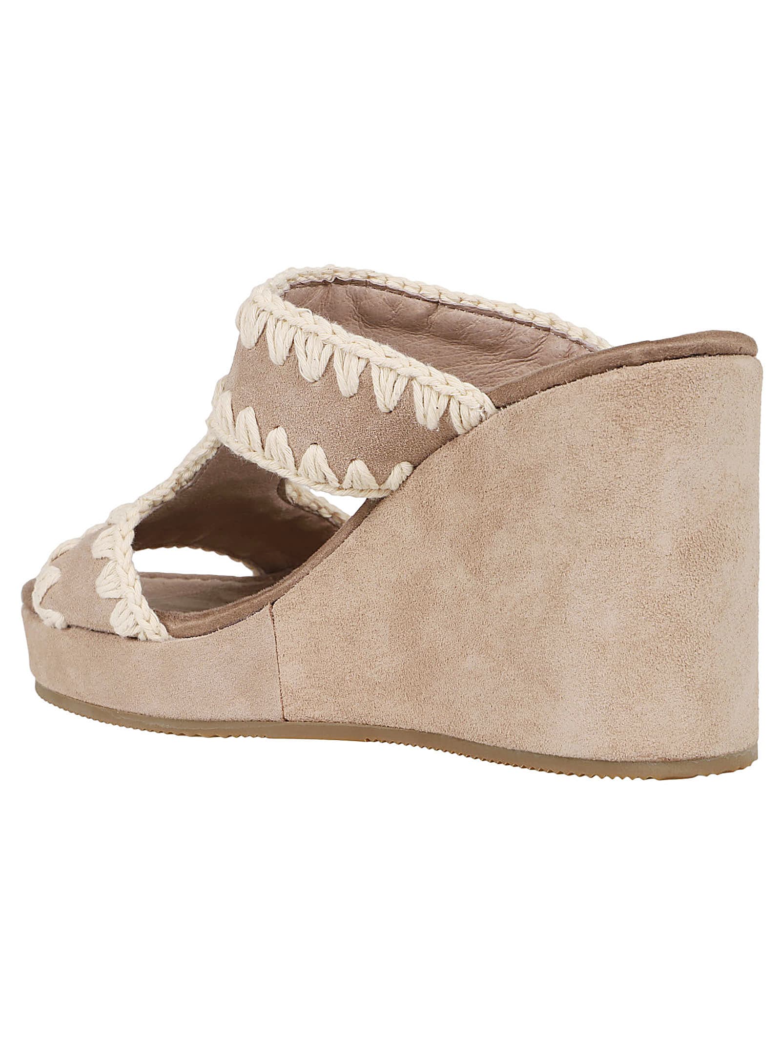 Shop Mou Wedge Plain Suede In Psan Pink Sand