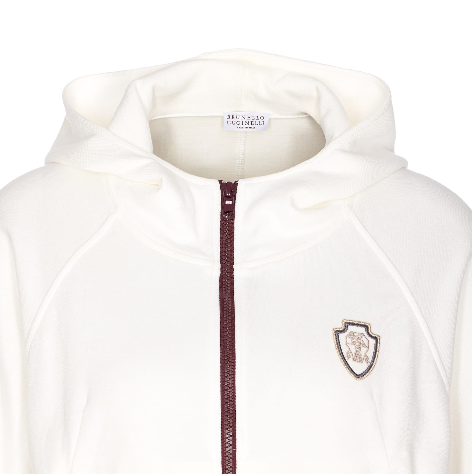 Brunello Cucinelli White Sweatshirt With Fixed Hood And Logo Patch On The Front In White