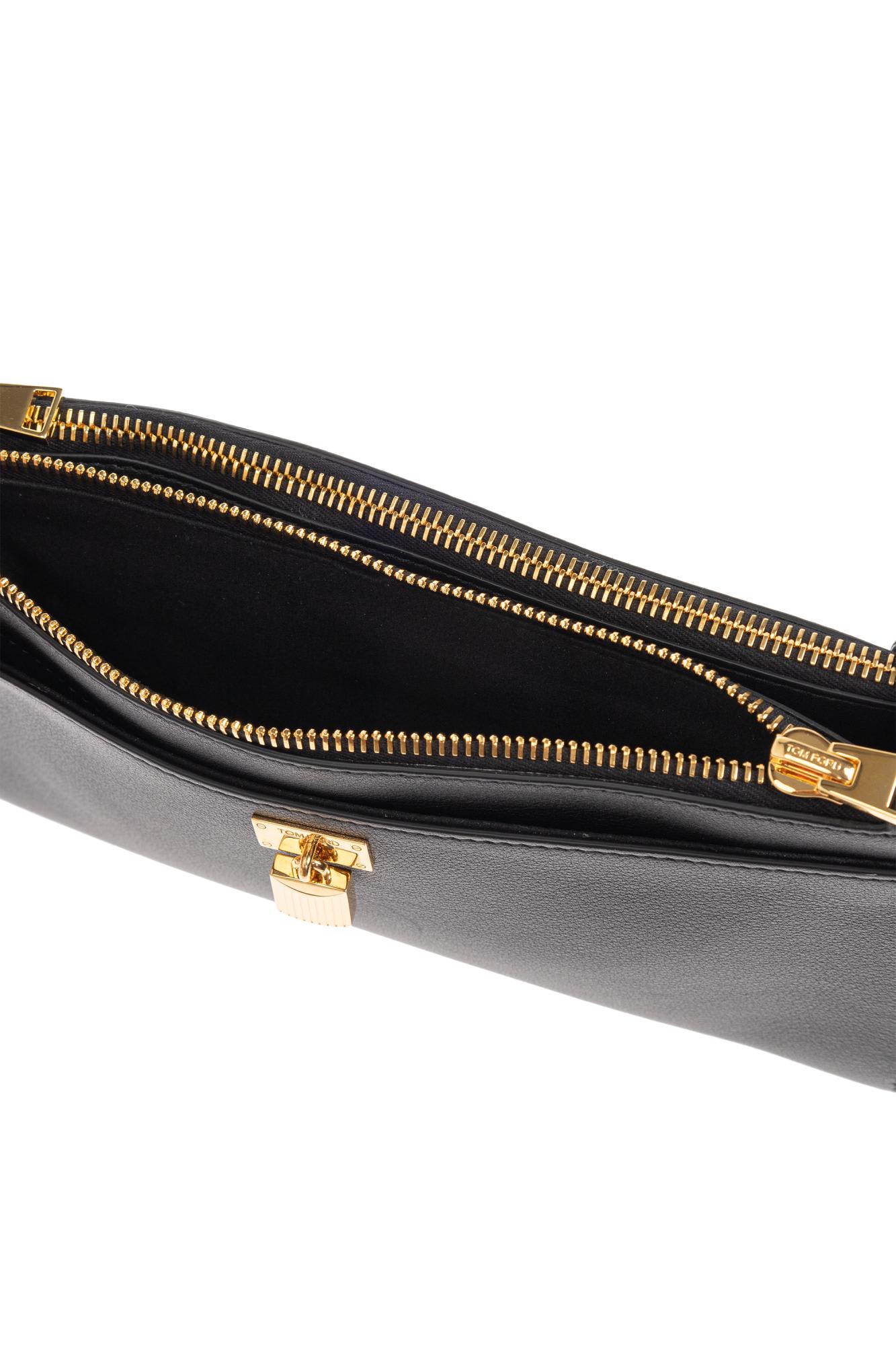 Tom Ford Natural Grain Leather Padlock Mini Bag On Strap In Black