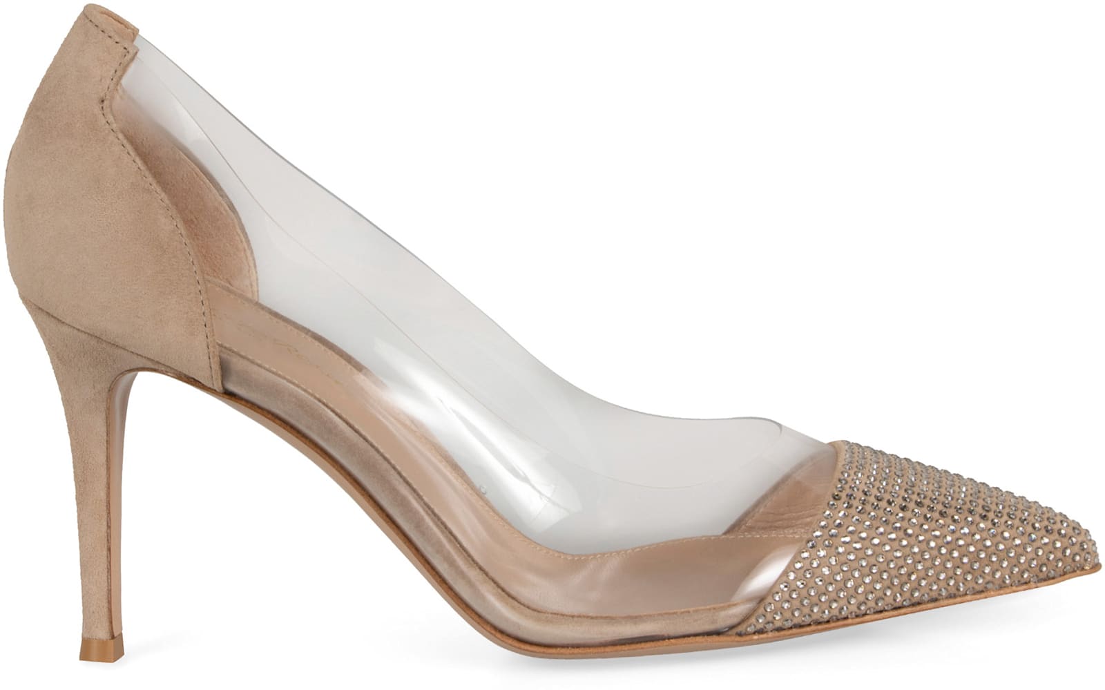 Gianvito Rossi Embellished Glitter Pointed Stiletto Transparent Pumps In Pink